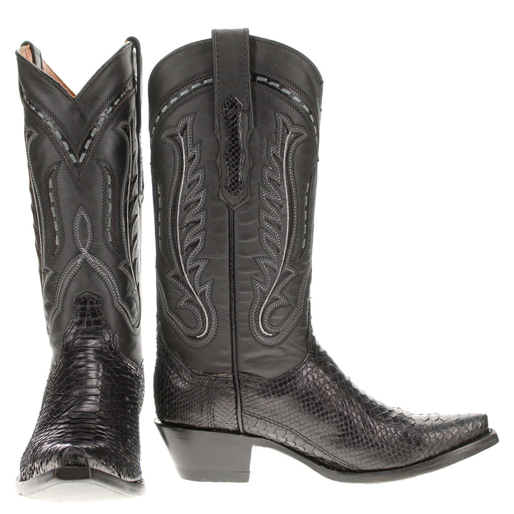 Womens Black Python Leather Sniptoe Western Snip Toe Boots by Vaccari