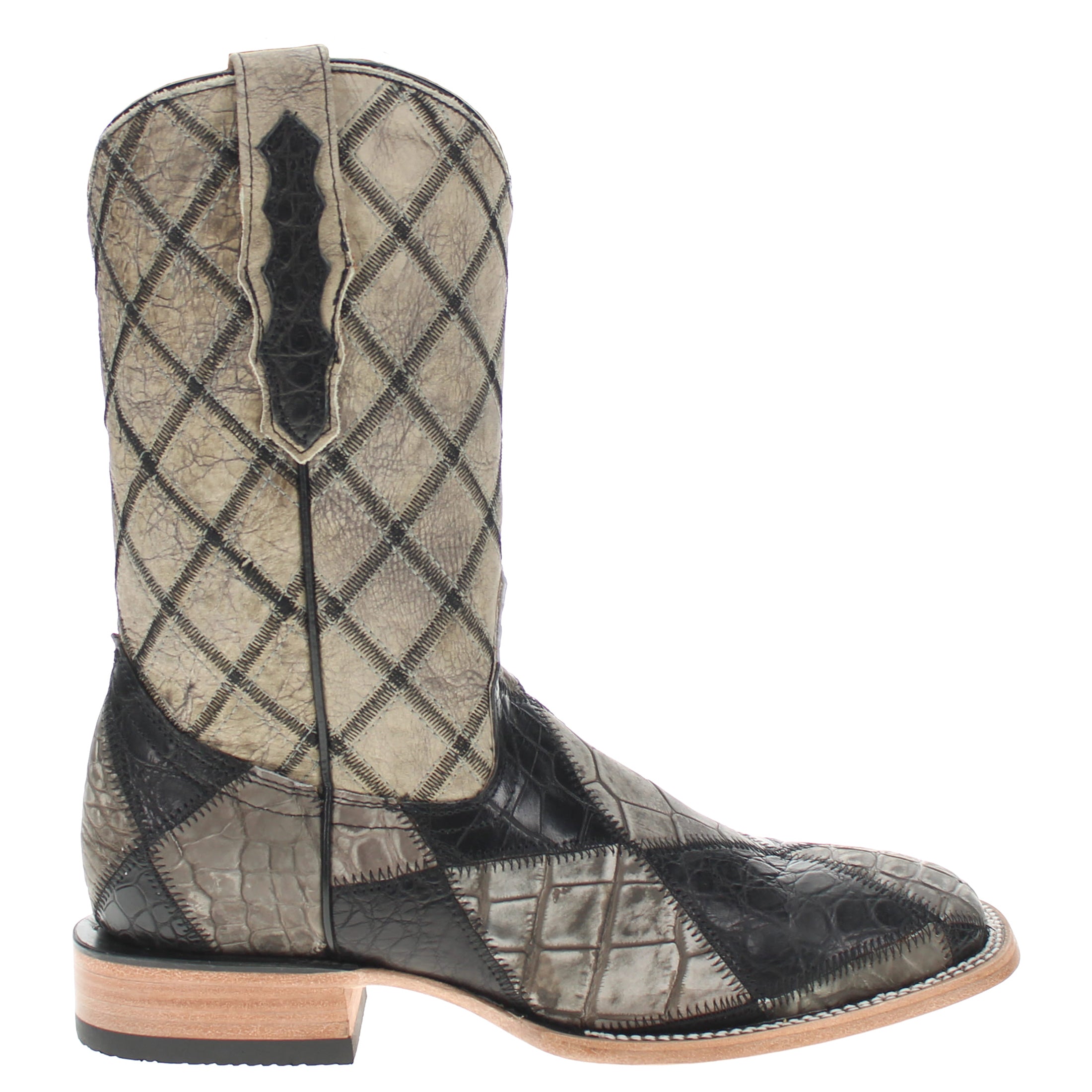 Men's Black Patchwork Alligator Belly Square Toe Cowboy Boots Brad by Vaccari