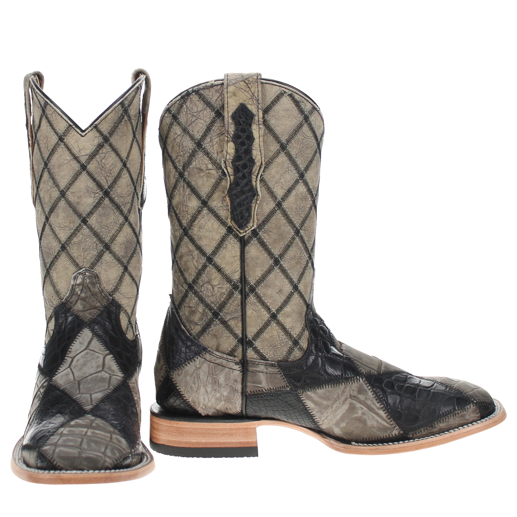 Men's Black Patchwork Alligator Belly Square Toe Cowboy Boots Brad by Vaccari