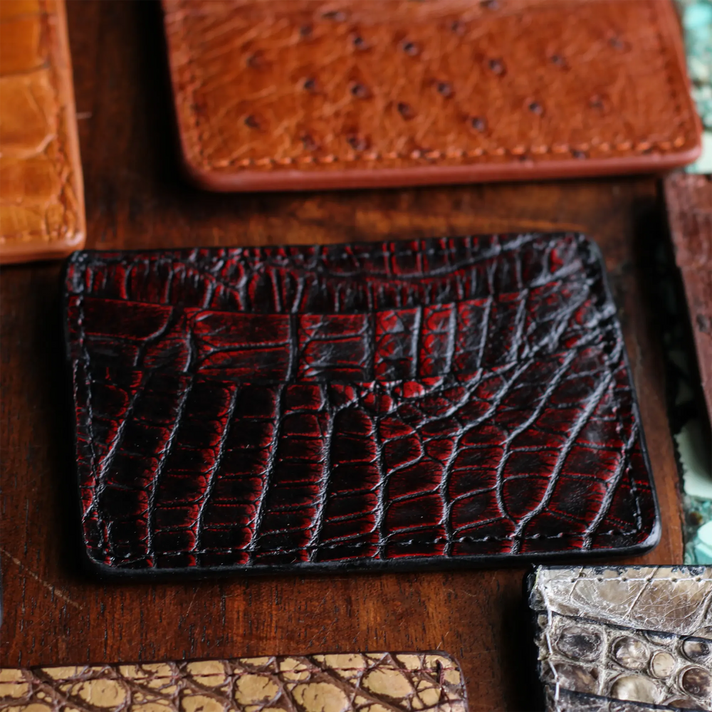 Black Cherry American Alligator Card Holder Wallet