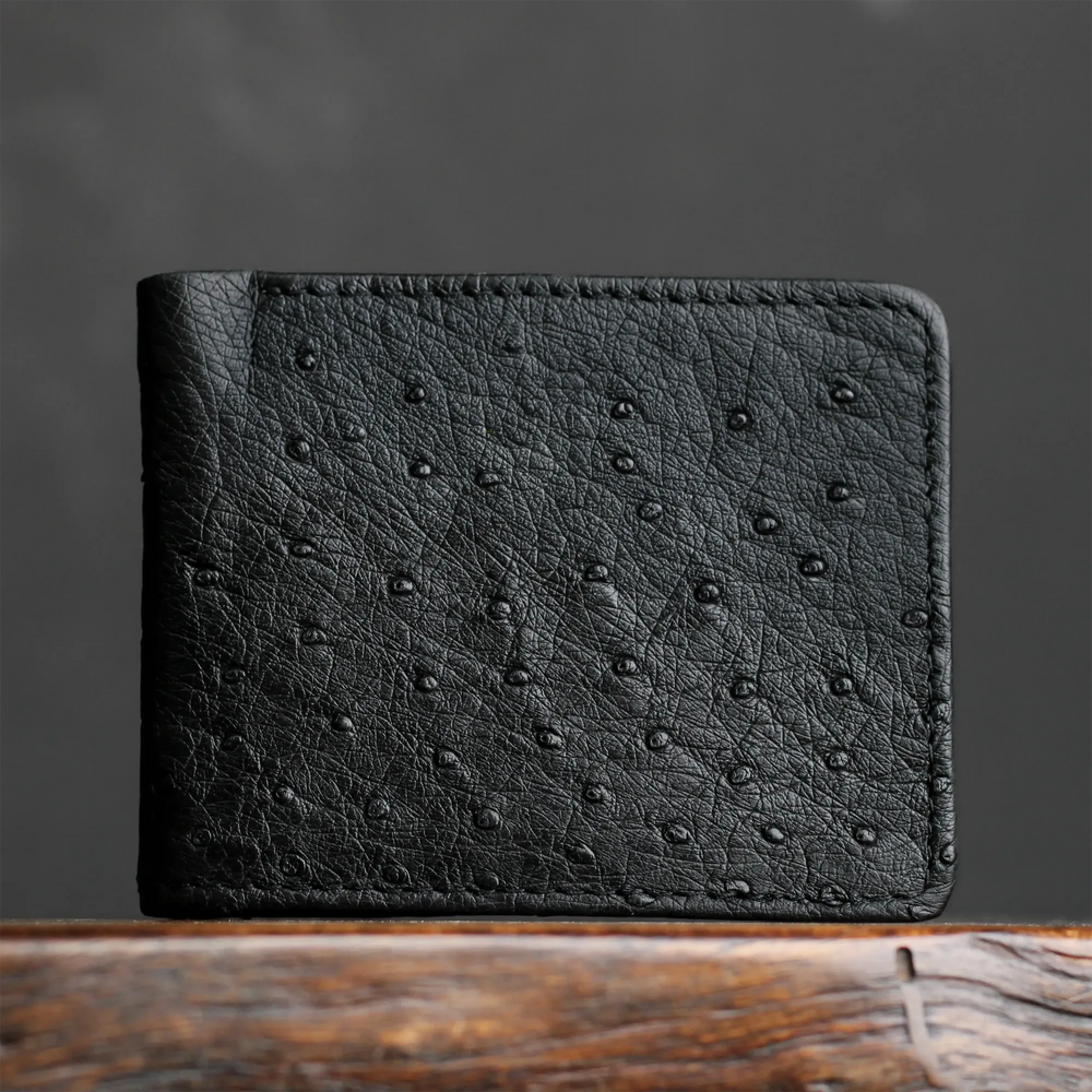 Black Full Quill Ostrich Billfold Wallet by Vaccari
