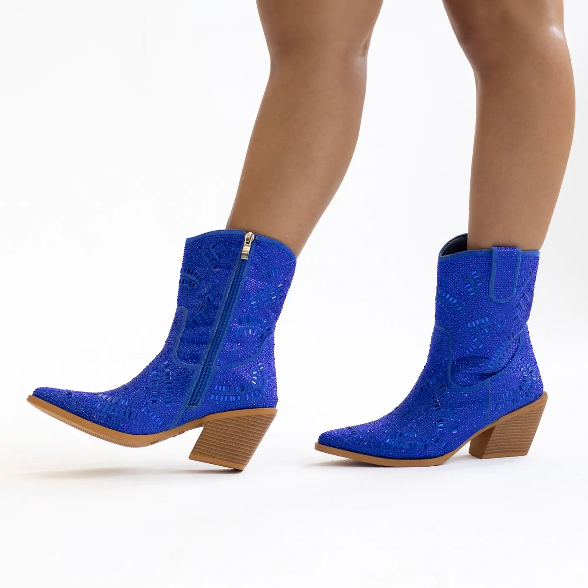 Women's Blue Bling Cowgirl Booties Sadie by V by Vaccari