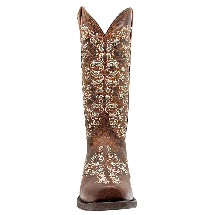 Women's Vaccari Cognac Snip Toe Crystal Embellished Cowgirl Boots | Brooklyn #select-a-toe_narrow-square