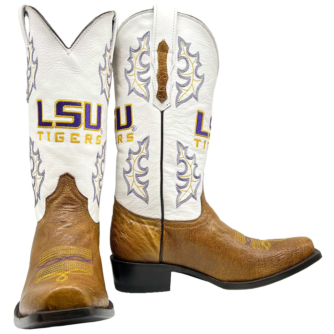 Men's Louisiana State University Tigers Tan JW Smooth Ostrich Cowboy Boots Brooks by Vaccari