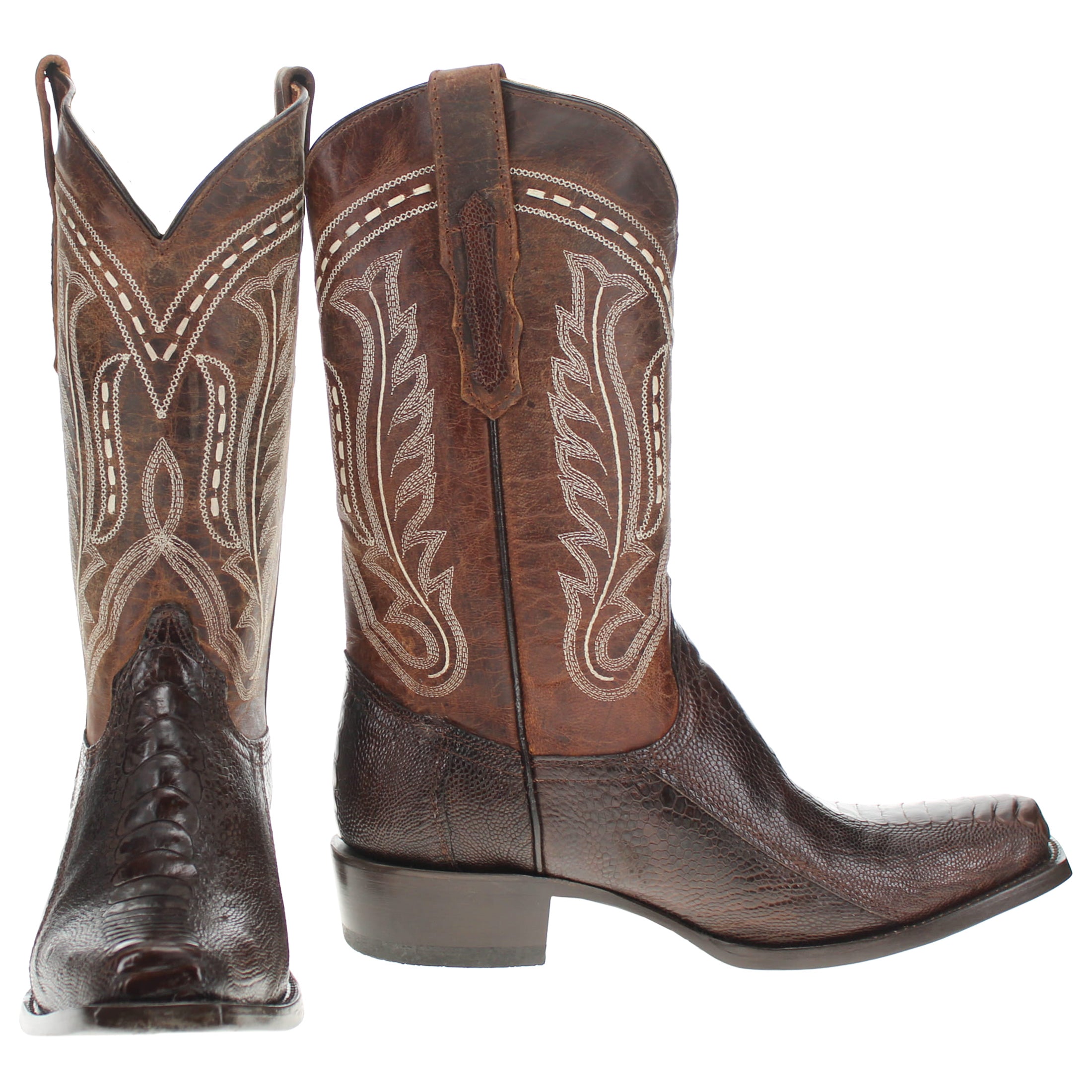 Men's Mocha Ostrich Leg JW Toe Cowboy Boots Leo by Vaccari