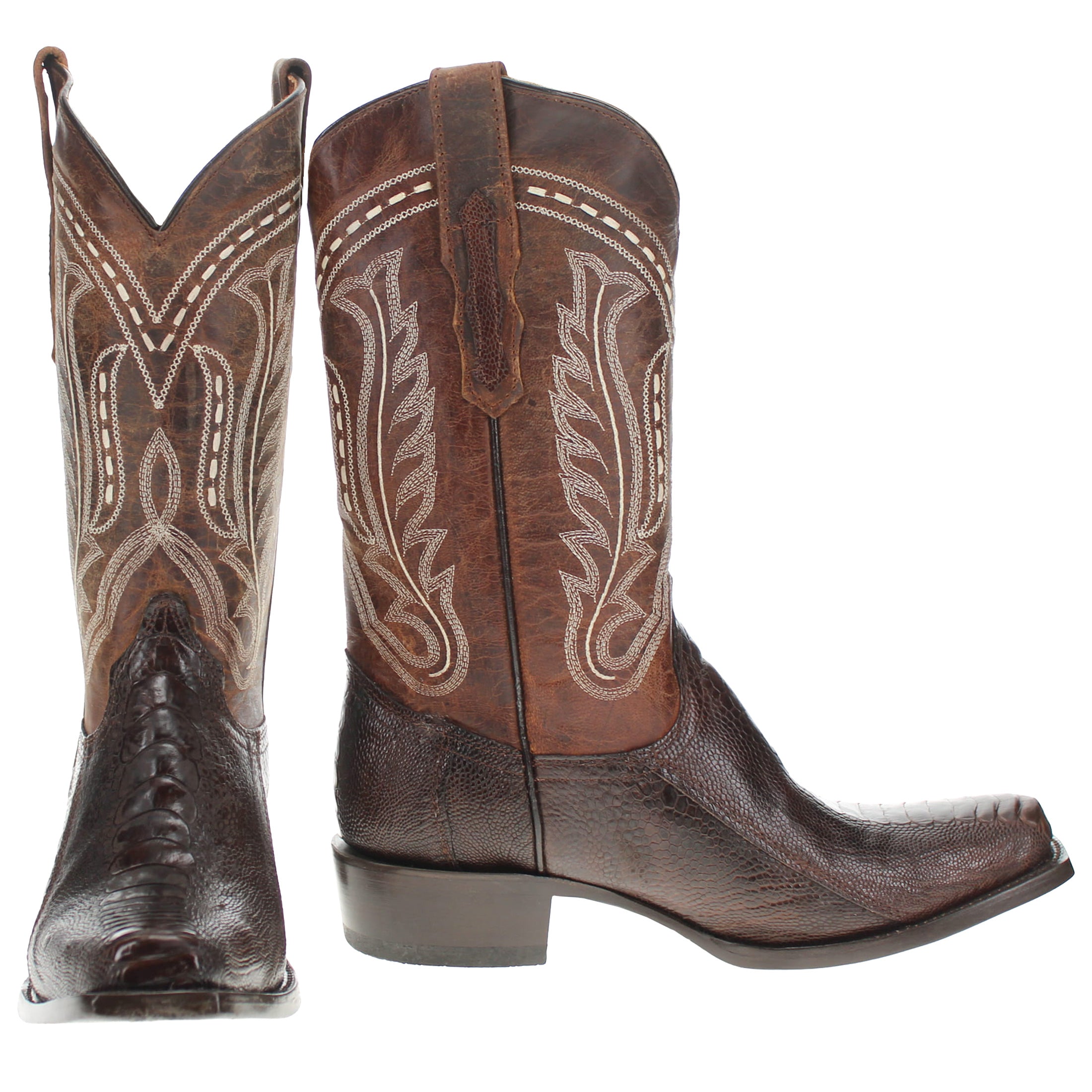 Men's Mocha Ostrich Leg JW Toe Cowboy Boots Leo by Vaccari