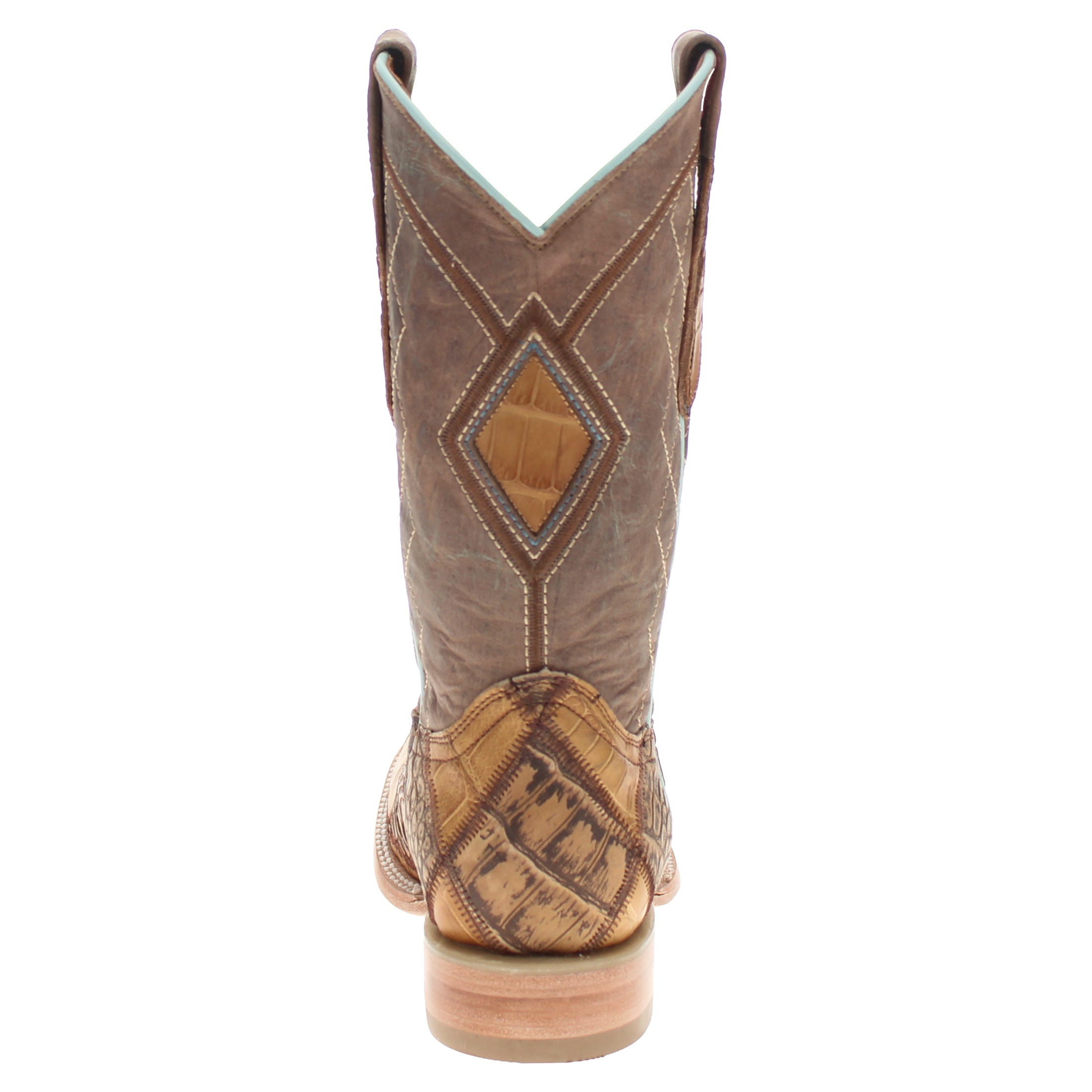 Men's Tan Patchwork Alligator Belly Square Toe Cowboy Boots Holden by Vaccari