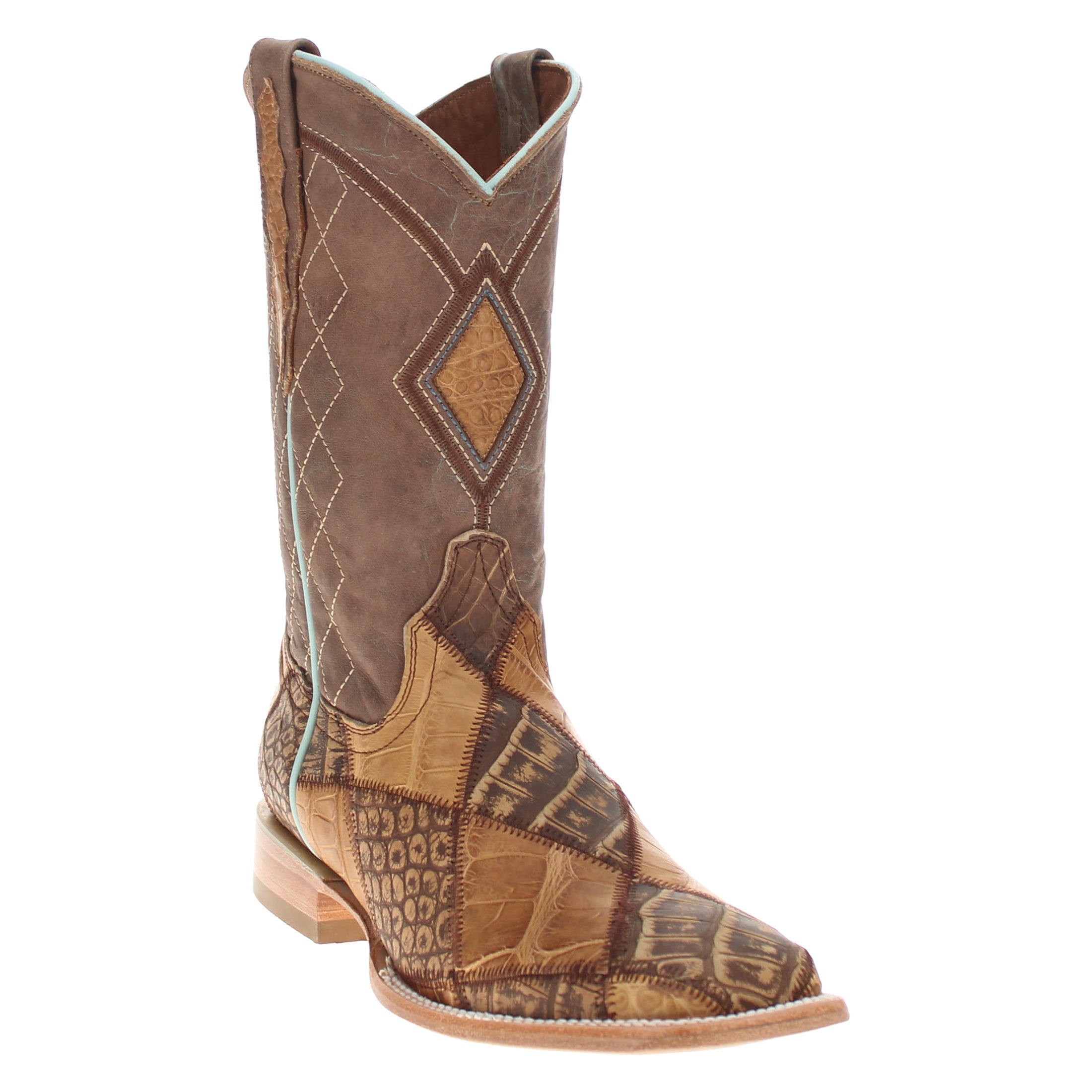 Men's Tan Patchwork Alligator Belly Square Toe Cowboy Boots Holden by Vaccari