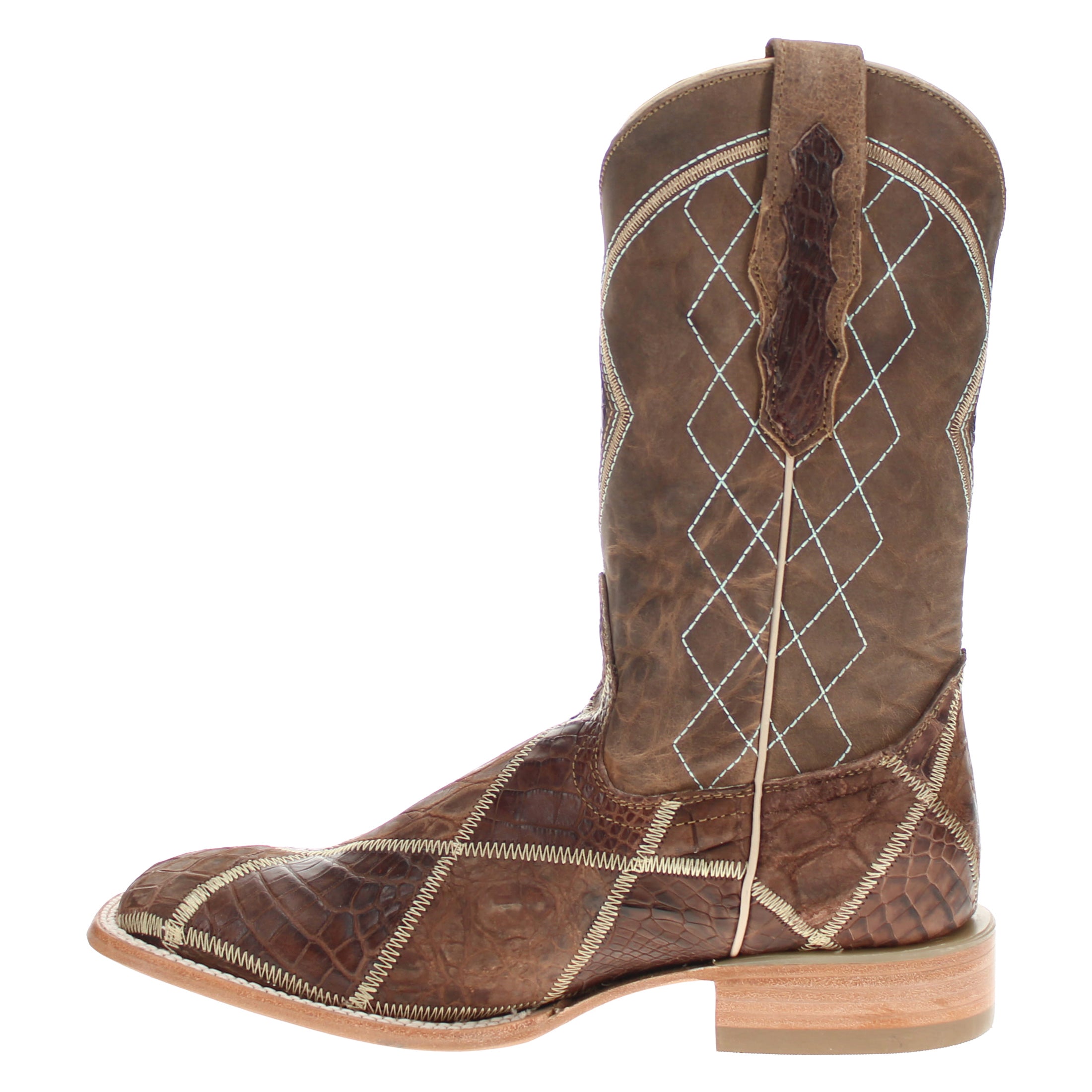 Men's Mocha Patchwork Alligator Belly Square Toe Cowboy Boots Holden by Vaccari