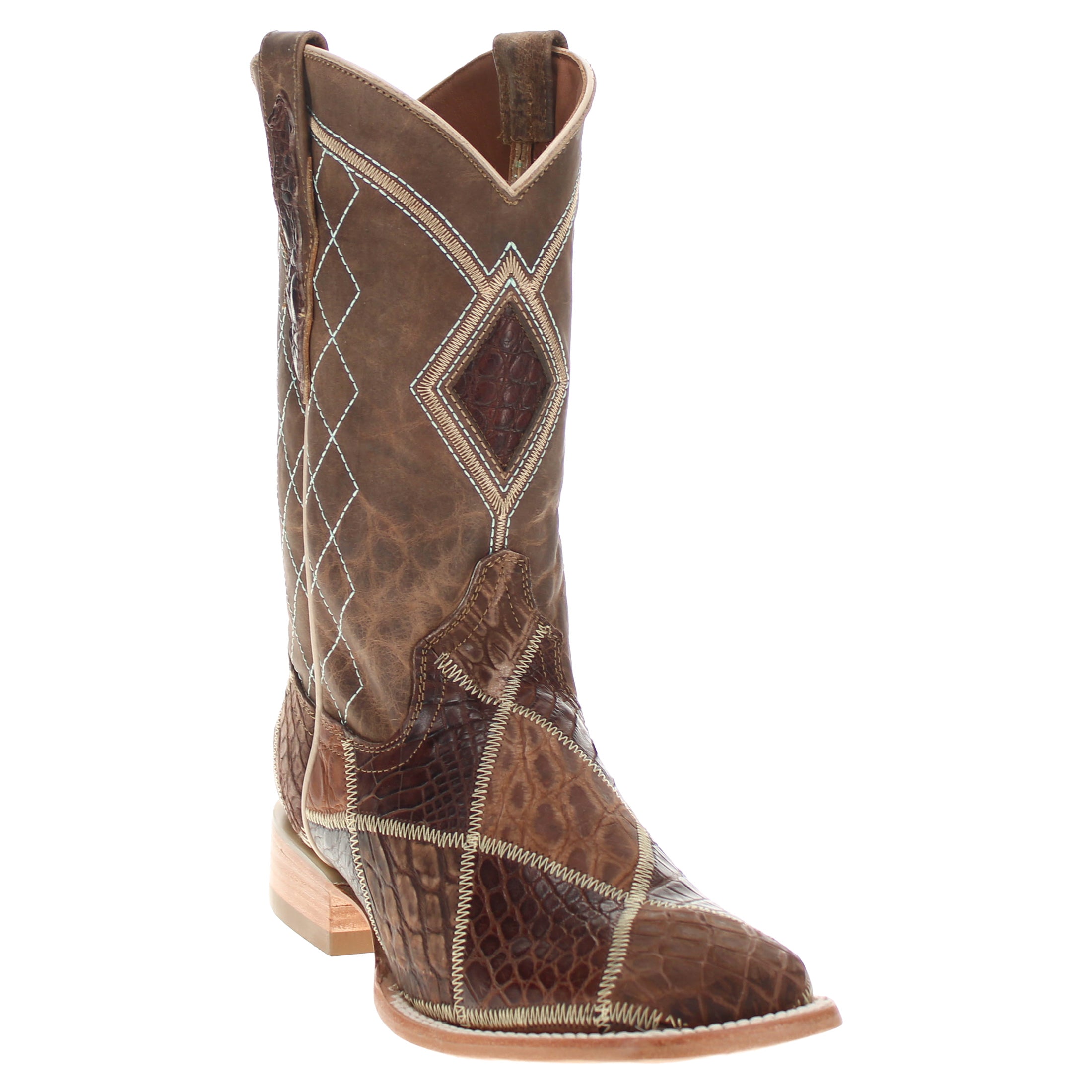 Men's Mocha Patchwork Alligator Belly Square Toe Cowboy Boots Holden by Vaccari
