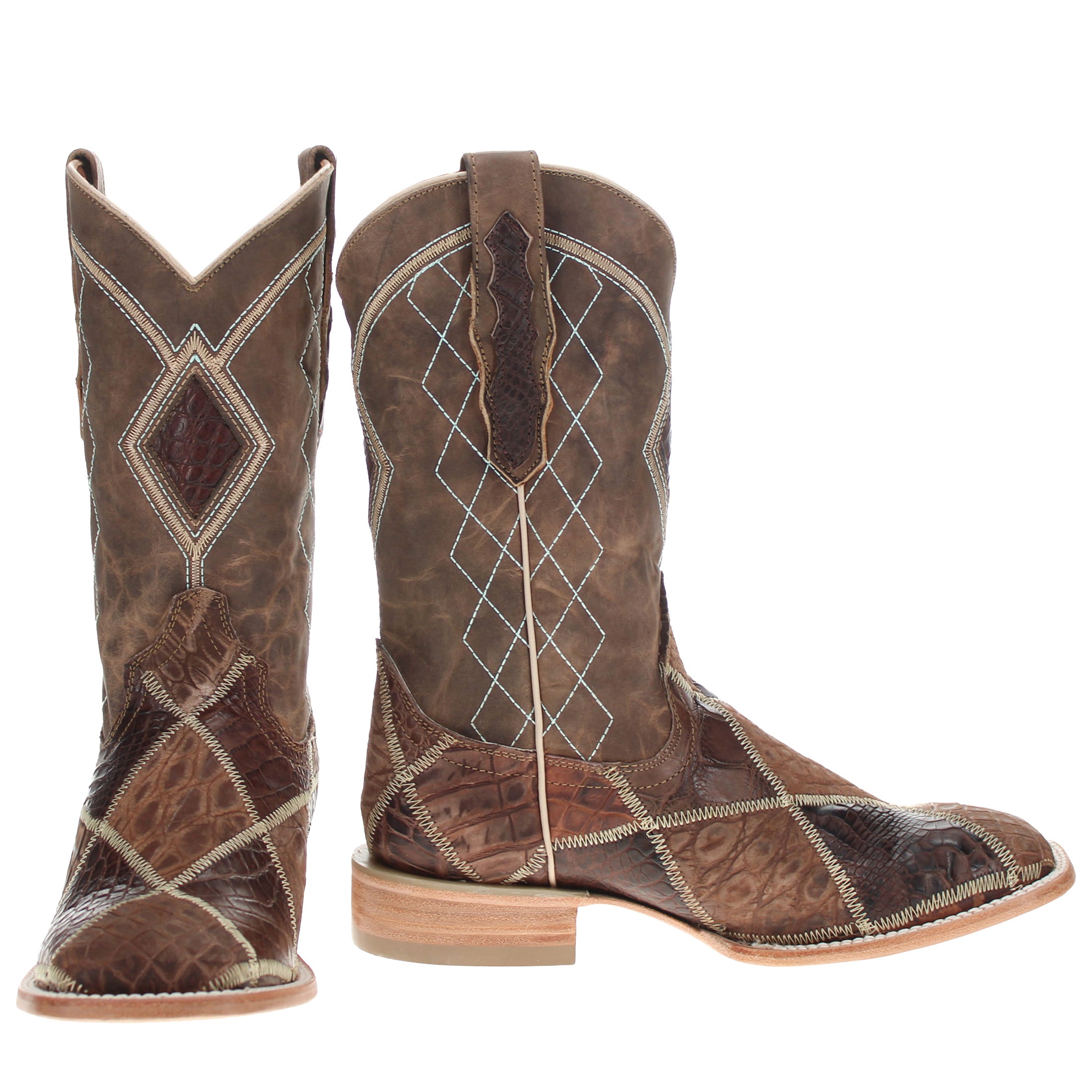 Men's Mocha Patchwork Alligator Belly Square Toe Cowboy Boots Holden by Vaccari
