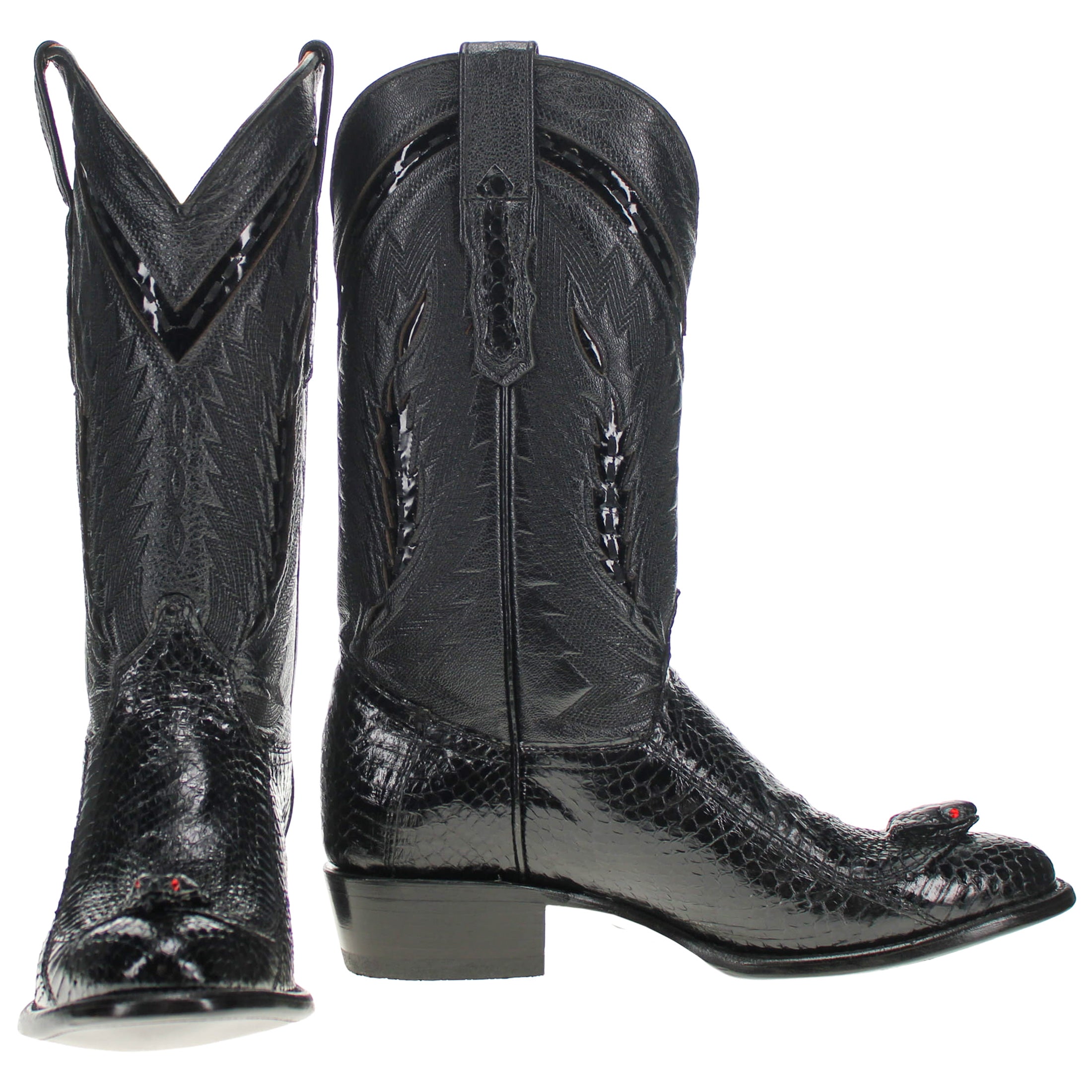 Men's Black Cobra Round Toe Cowboy Boots with Head by Vaccari