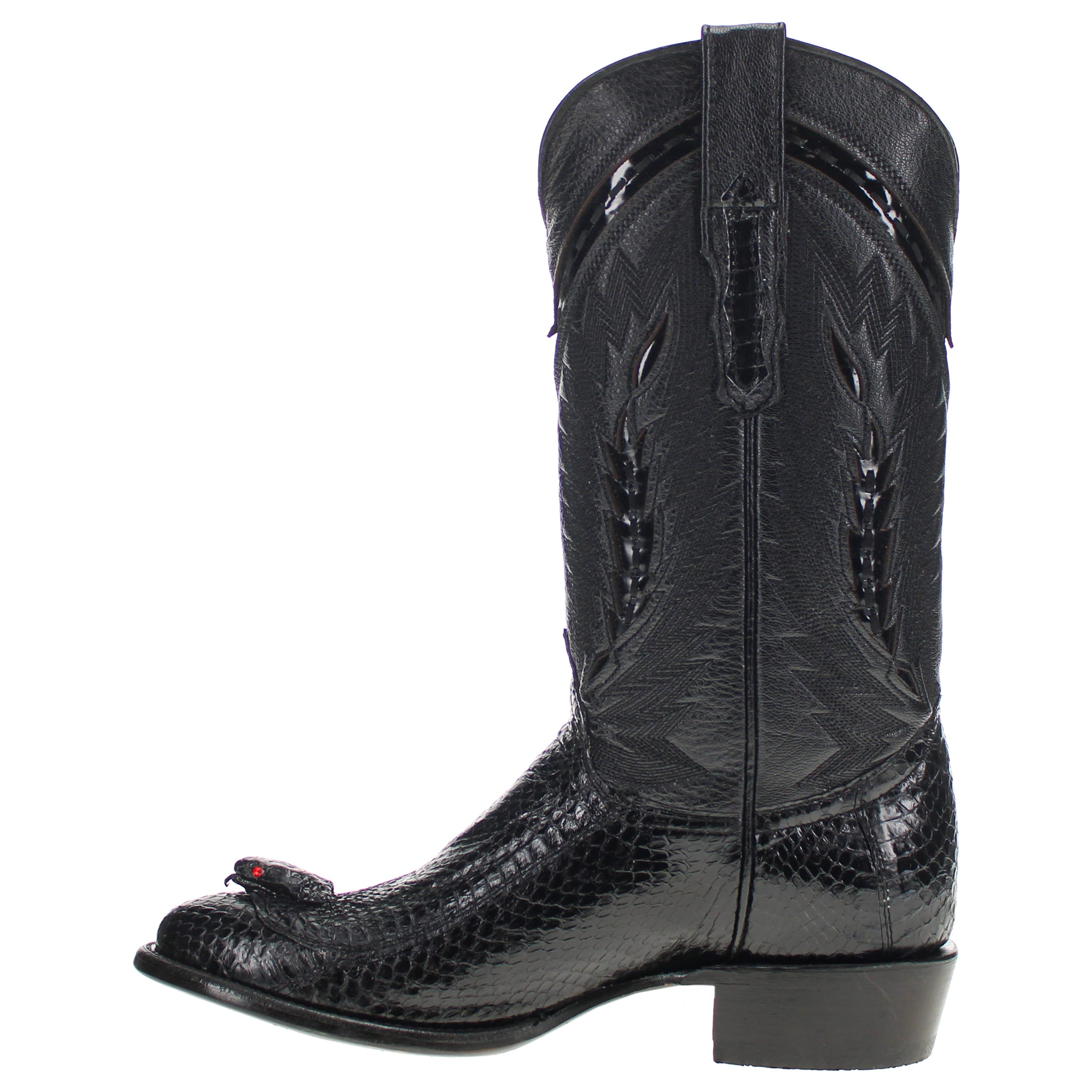 Men's Black Cobra Round Toe Cowboy Boots with Head by Vaccari