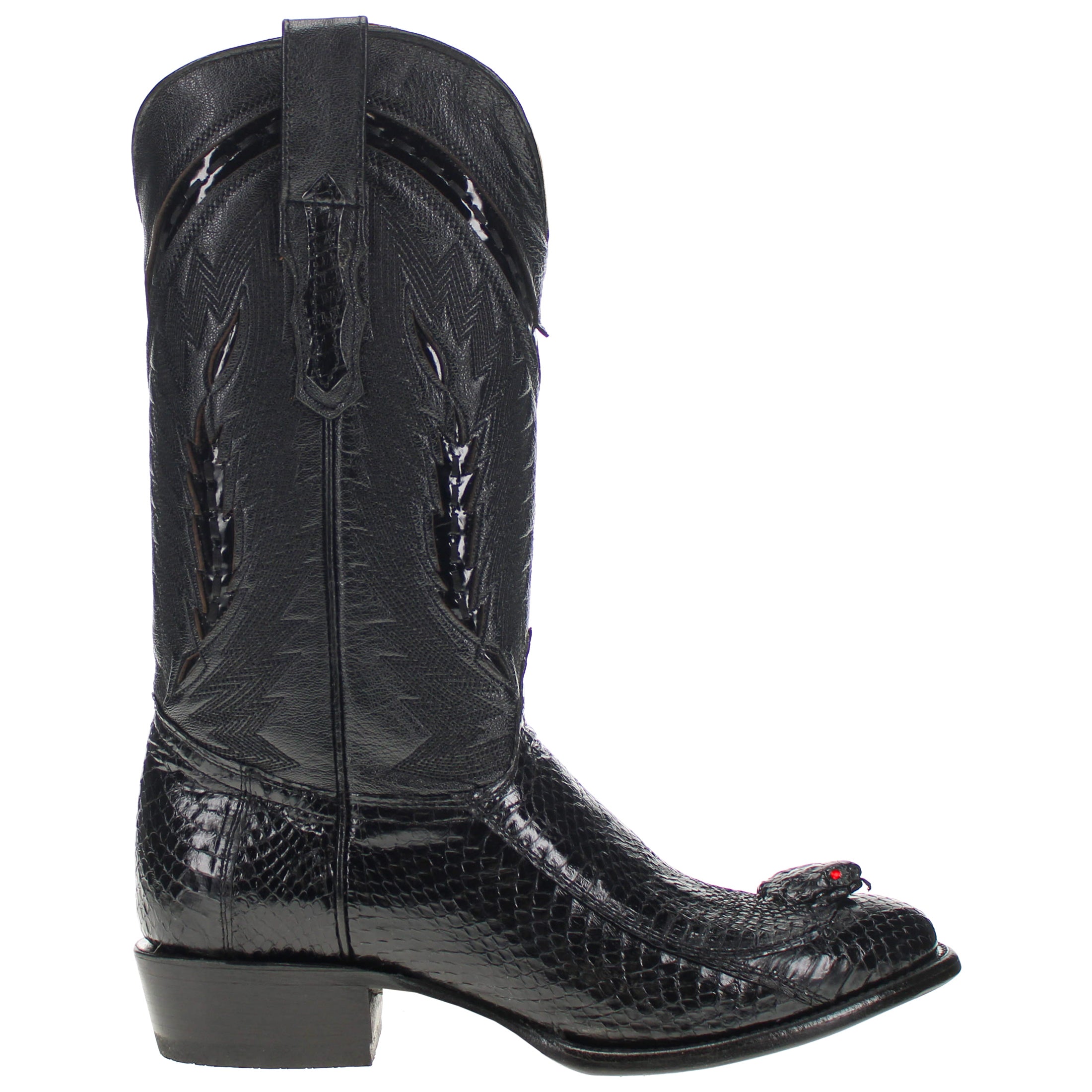 Men's Black Cobra Round Toe Cowboy Boots with Head by Vaccari