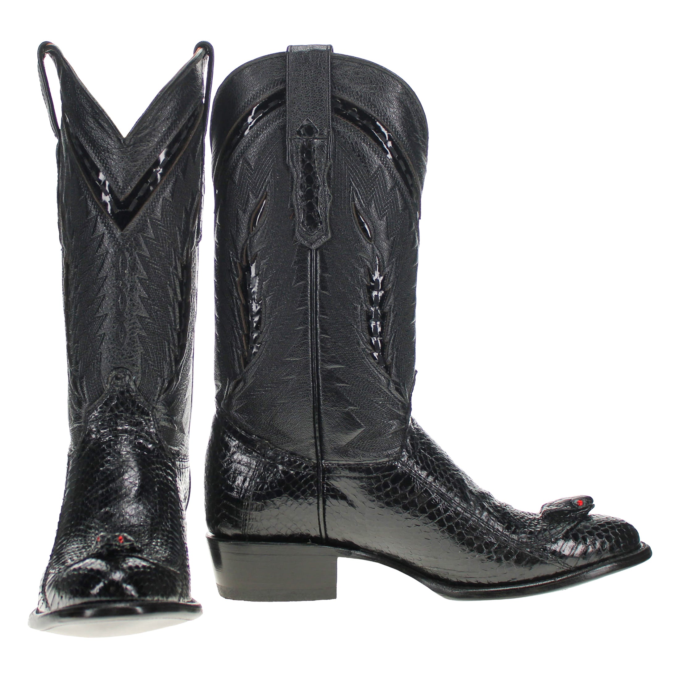 Men's Black Cobra Round Toe Cowboy Boots with Head by Vaccari