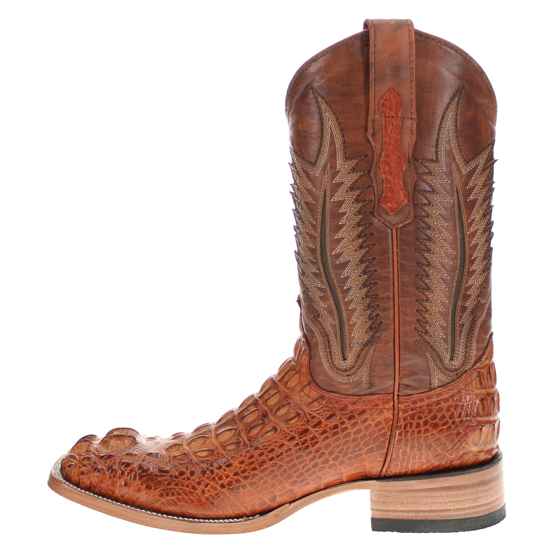 Men's Cognac American Alligator Headcut Broad Square Toe Boots Zane by Vaccari