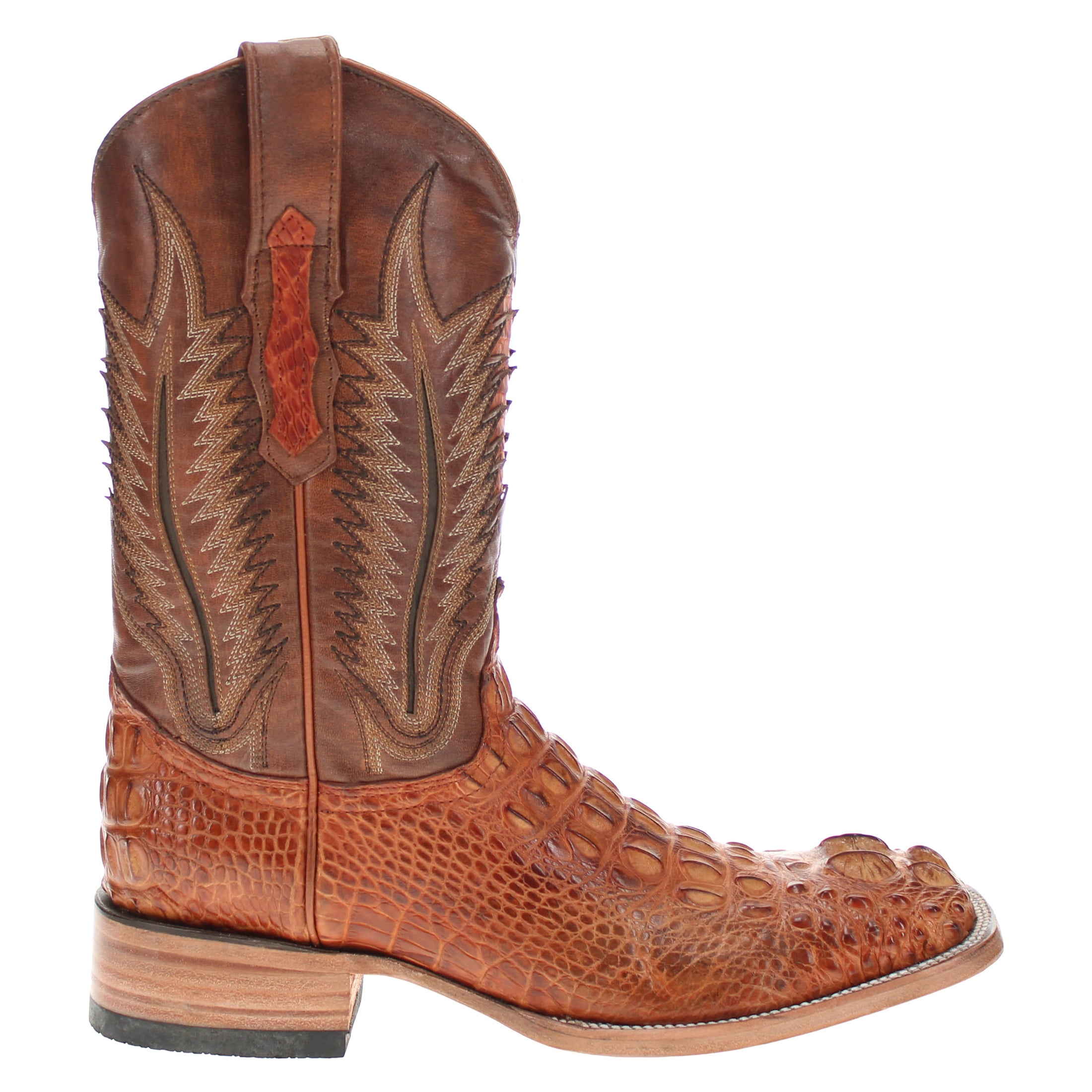 Men's Cognac American Alligator Headcut Broad Square Toe Boots Zane by Vaccari