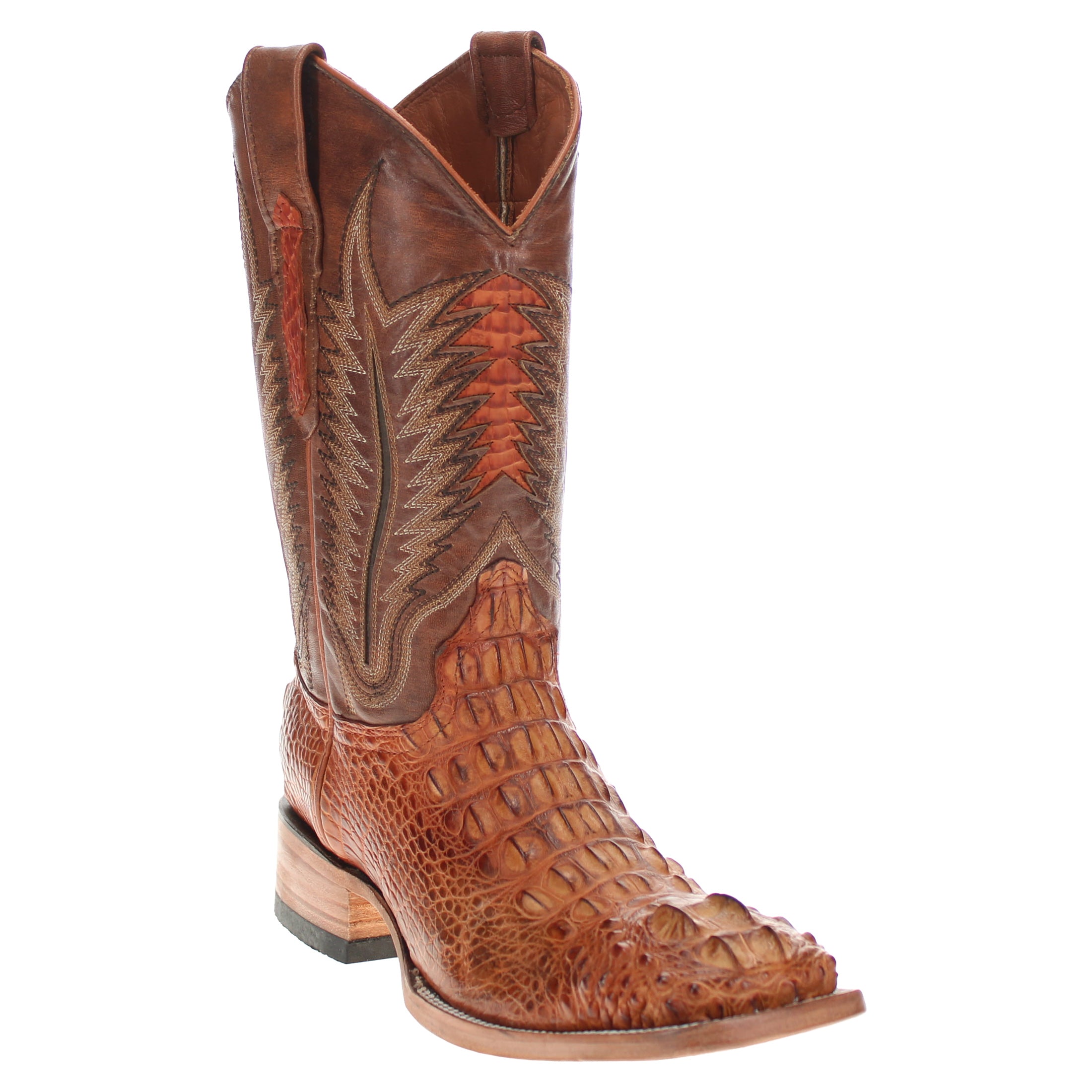 Men's Cognac American Alligator Headcut Broad Square Toe Boots Zane by Vaccari