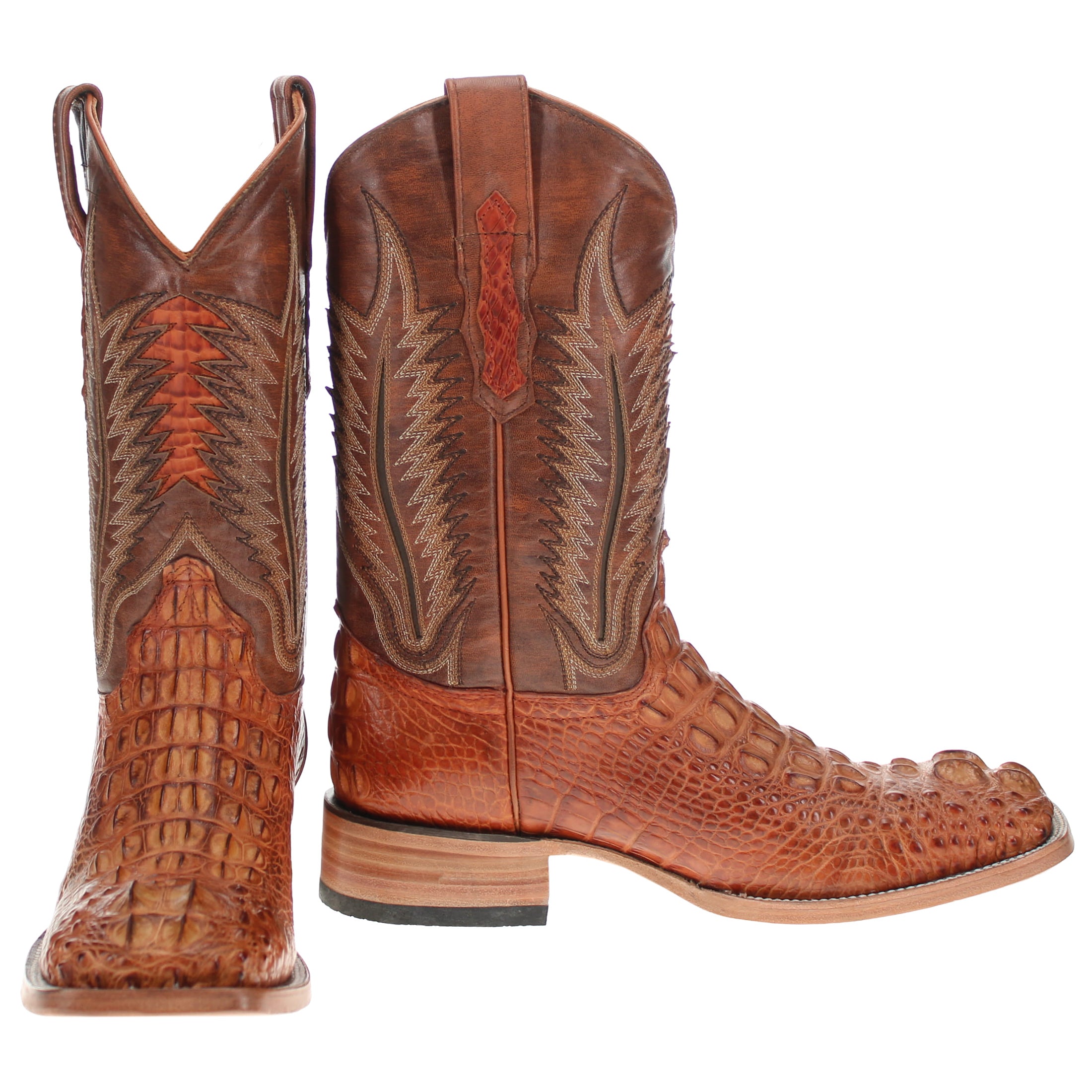 Men's Cognac American Alligator Headcut Broad Square Toe Boots Zane by Vaccari