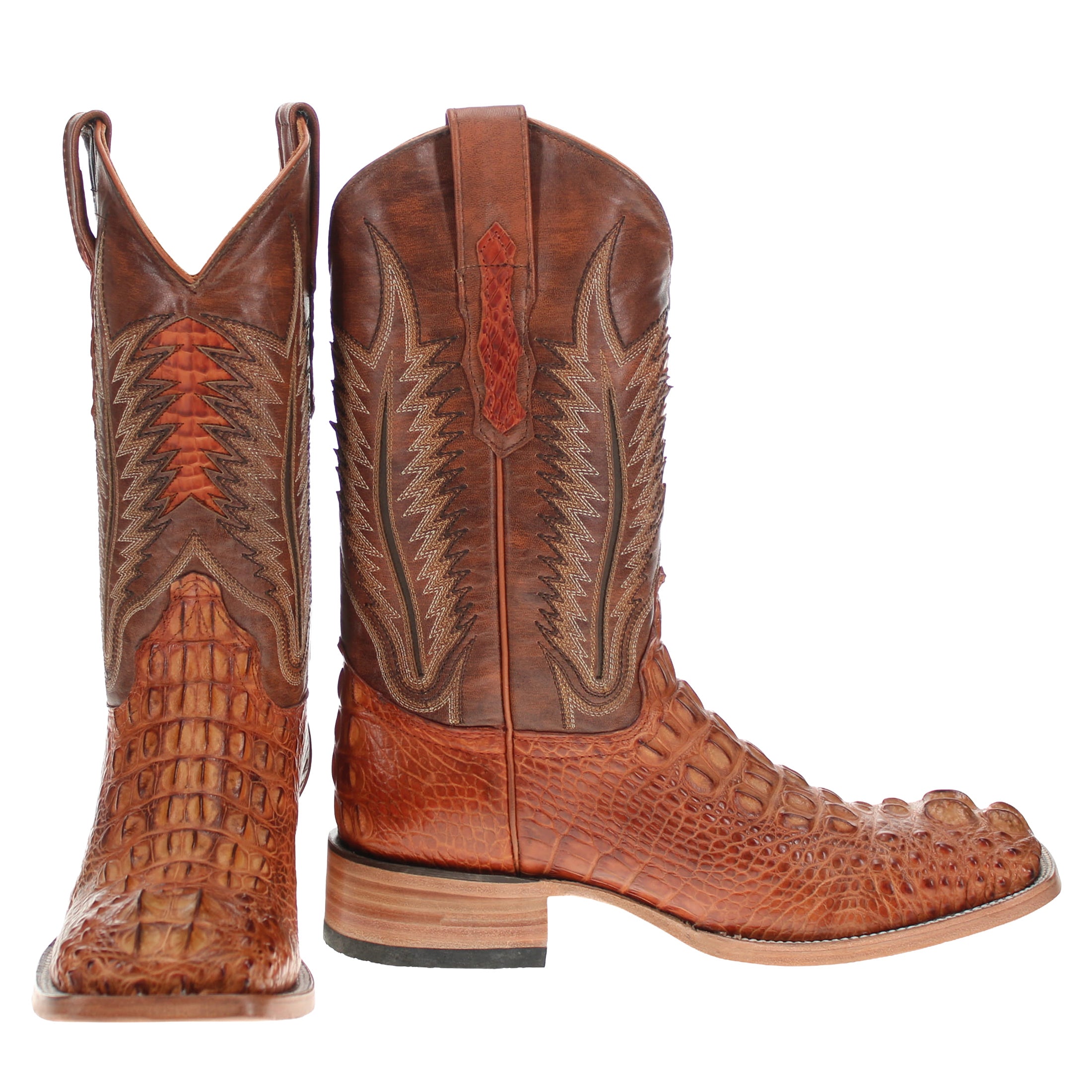 Men's Cognac American Alligator Headcut Broad Square Toe Boots Zane by Vaccari