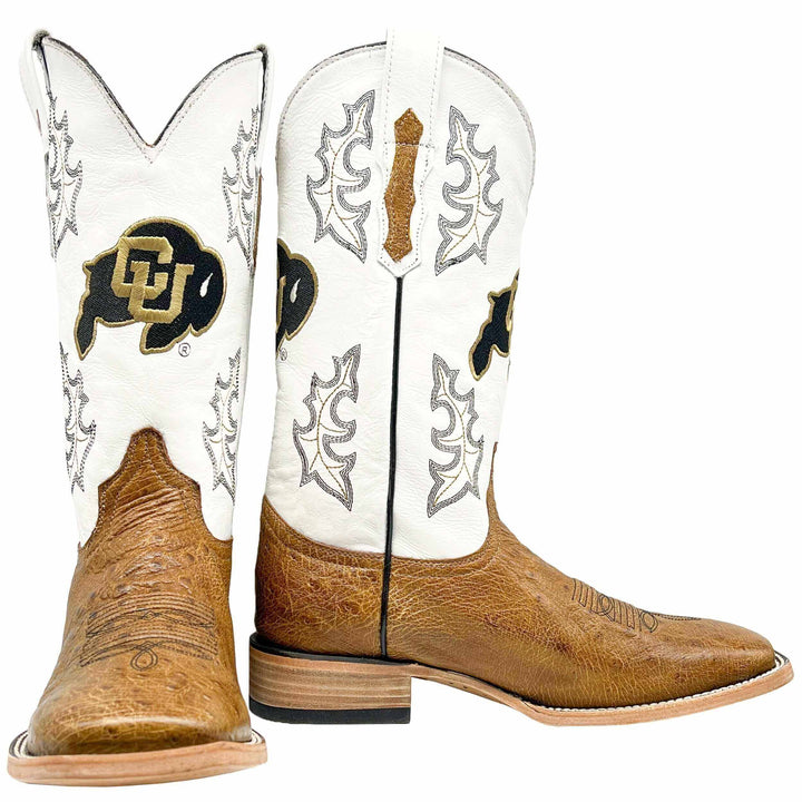 Men's University of Colorado Buffaloes Tan Smooth Ostrich Cowboy Boots Brooks by Vaccari #select-a-toe_square