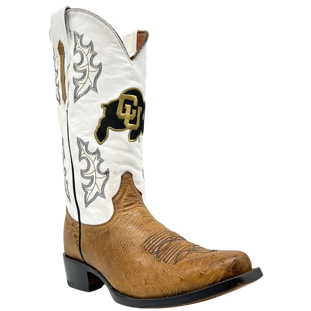Men's University of Colorado Buffaloes Tan Smooth Ostrich Cowboy Boots Brooks by Vaccari #select-a-toe_jw