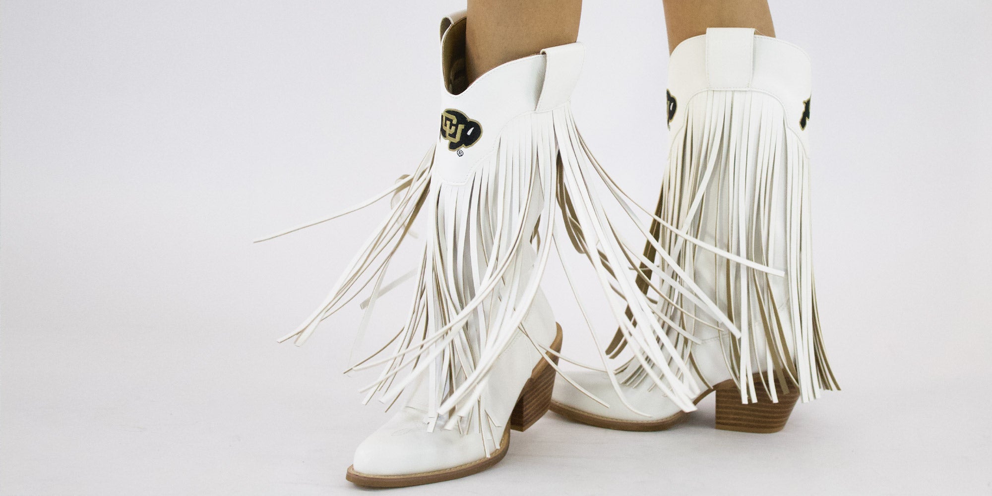Women's University of Colorado White Fringe Cowgirl Boots Kacey by V by Vaccari