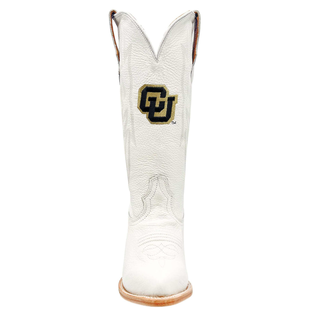 Women's University of Colorado Buffaloes All White Pointed Toe Cowgirl Boots Leighton by Vaccari