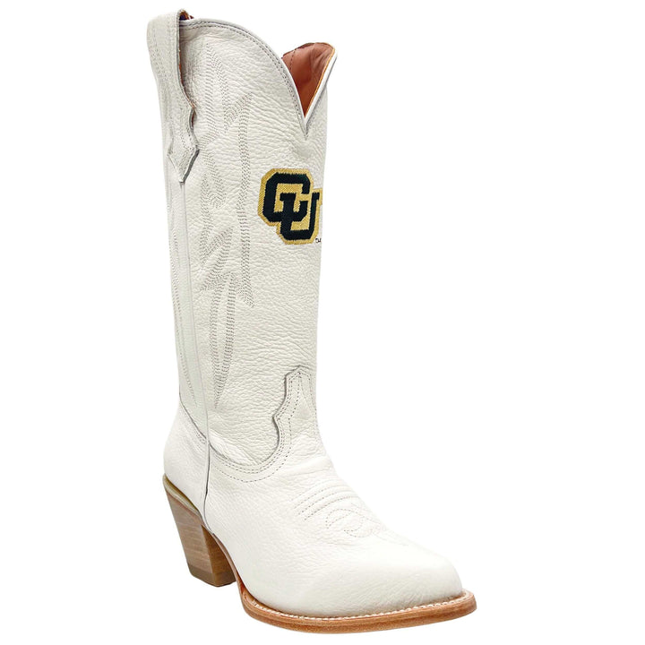 Women's University of Colorado Buffaloes All White Pointed Toe Cowgirl Boots Leighton by Vaccari