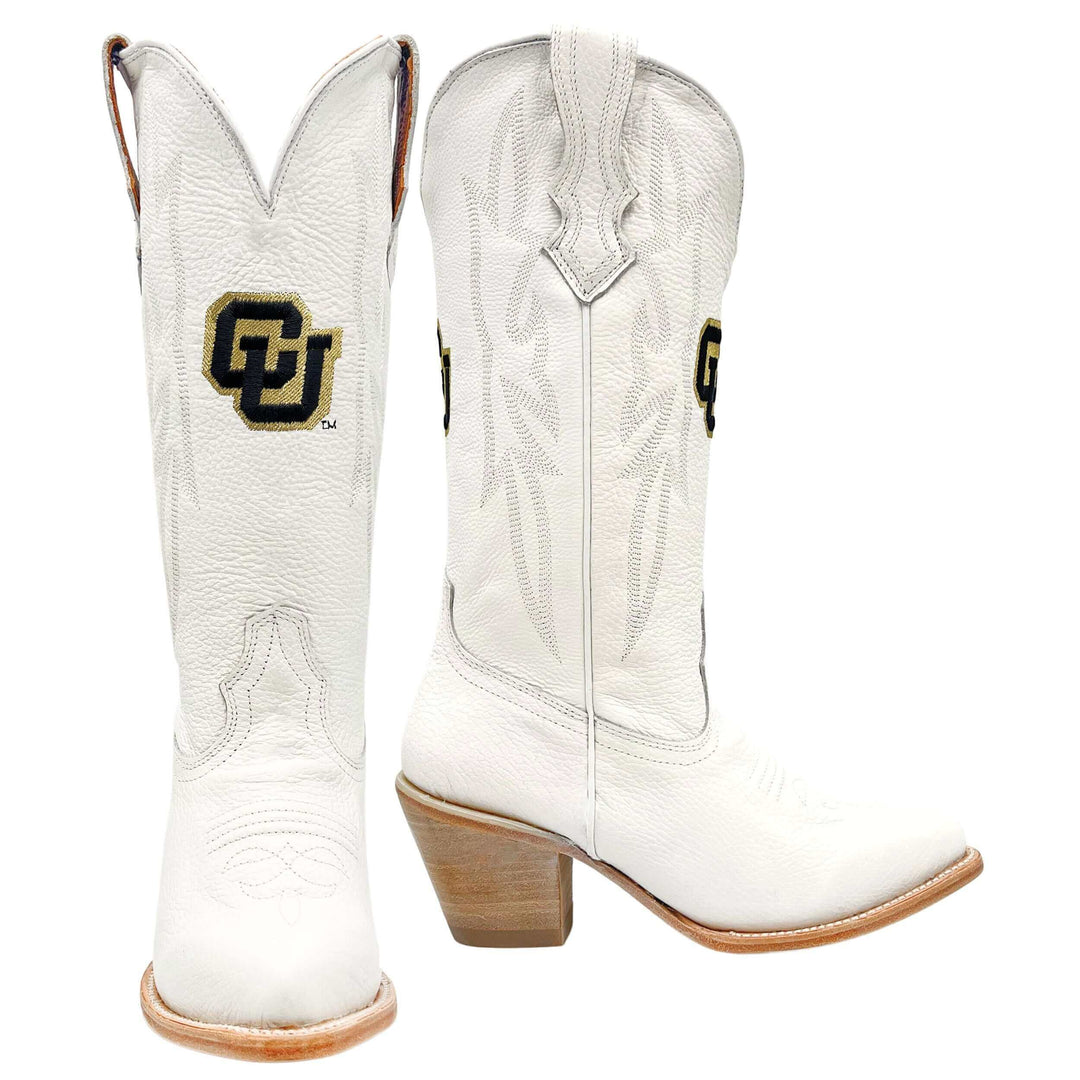 Women's University of Colorado Buffaloes All White Pointed Toe Cowgirl Boots Leighton by Vaccari
