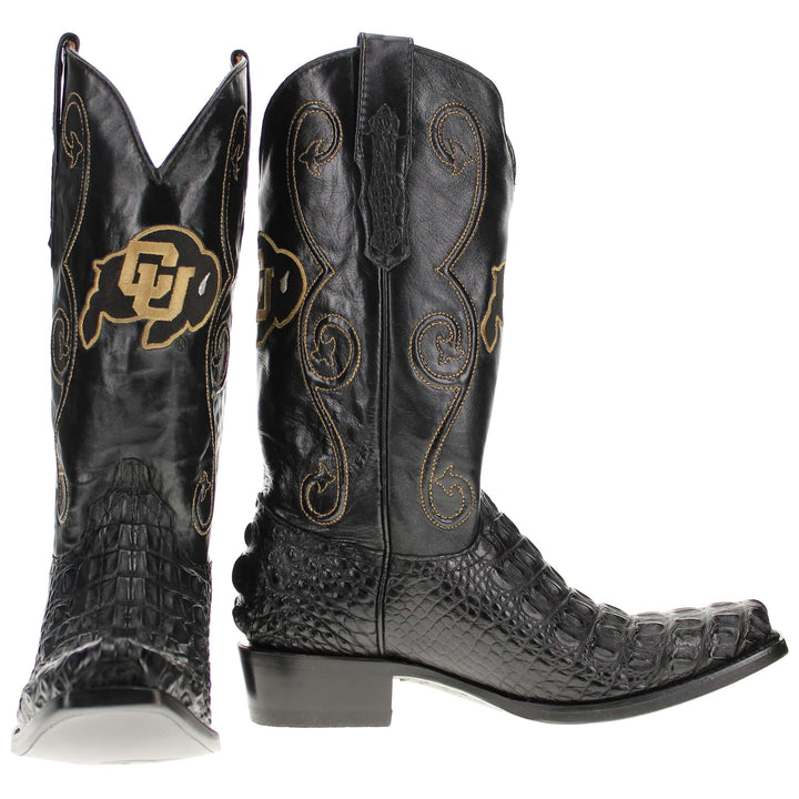Men's University of Colorado Buffaloes Cowboy Boots | Black JW Toe Hornback American Alligator Boots | Officially Licensed | David