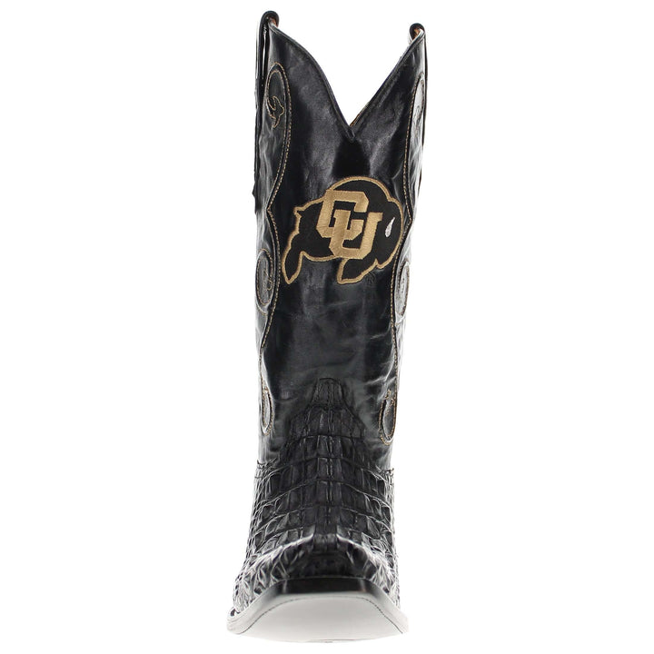 Men's University of Colorado Buffaloes Cowboy Boots | Black JW Toe Hornback American Alligator Boots | Officially Licensed | David