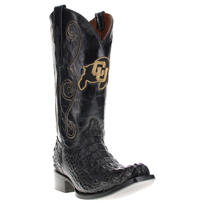Men's University of Colorado Buffaloes Cowboy Boots | Black JW Toe Hornback American Alligator Boots | Officially Licensed | David