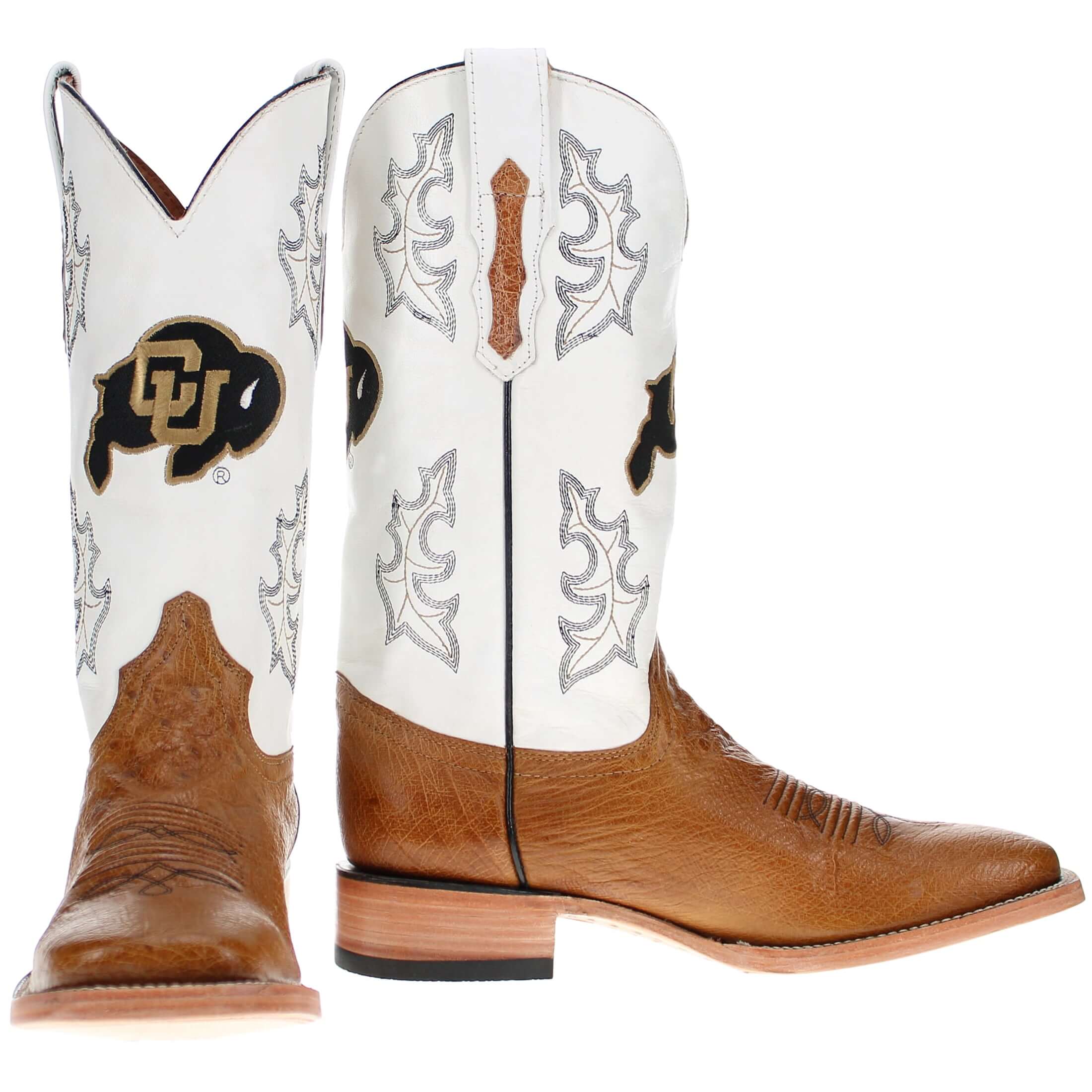 Men's University of Colorado Tan Smooth Ostrich Boots | Vaccari