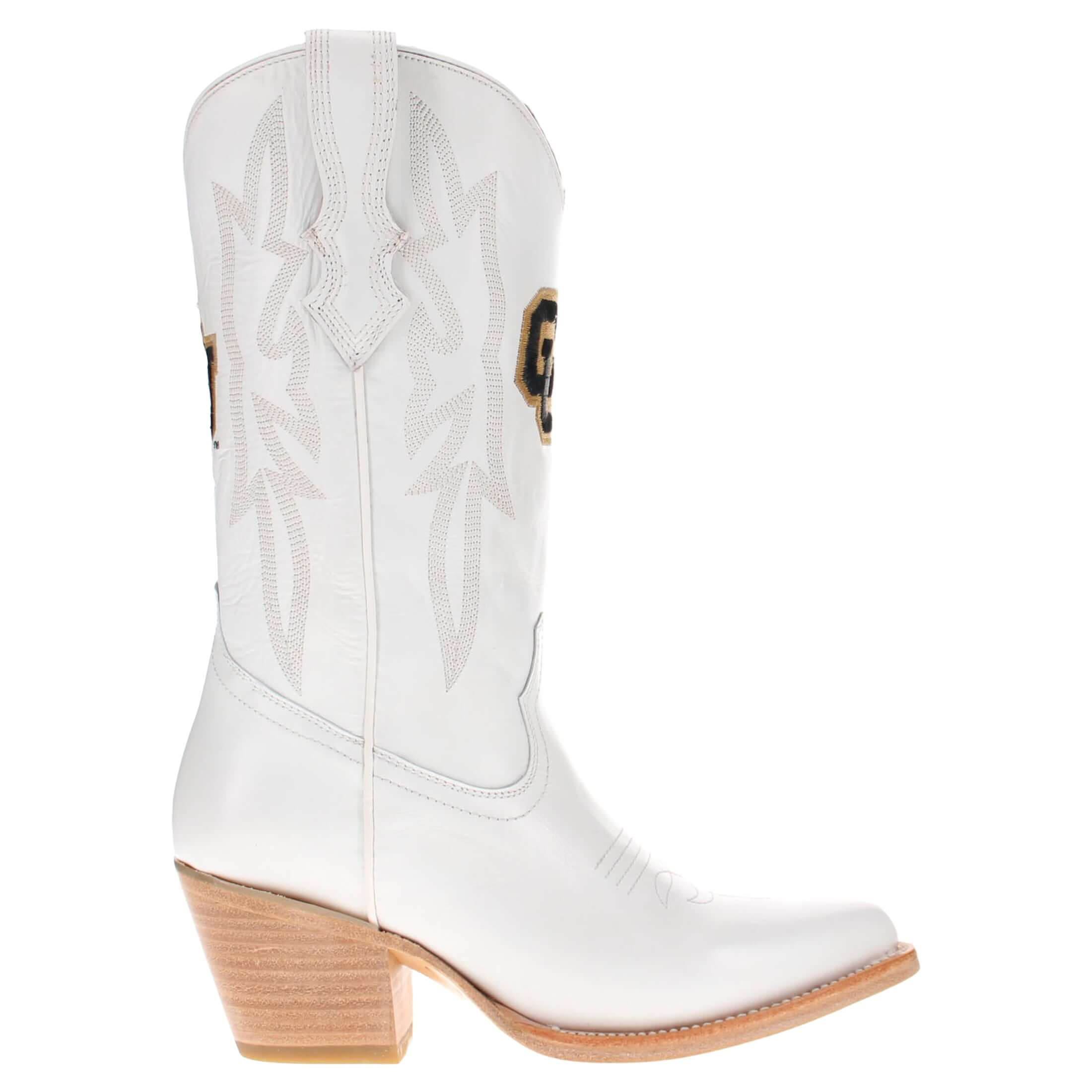 Women's University of Colorado All White Pointed Toe Cowgirl Boots Leighton Vaccari University