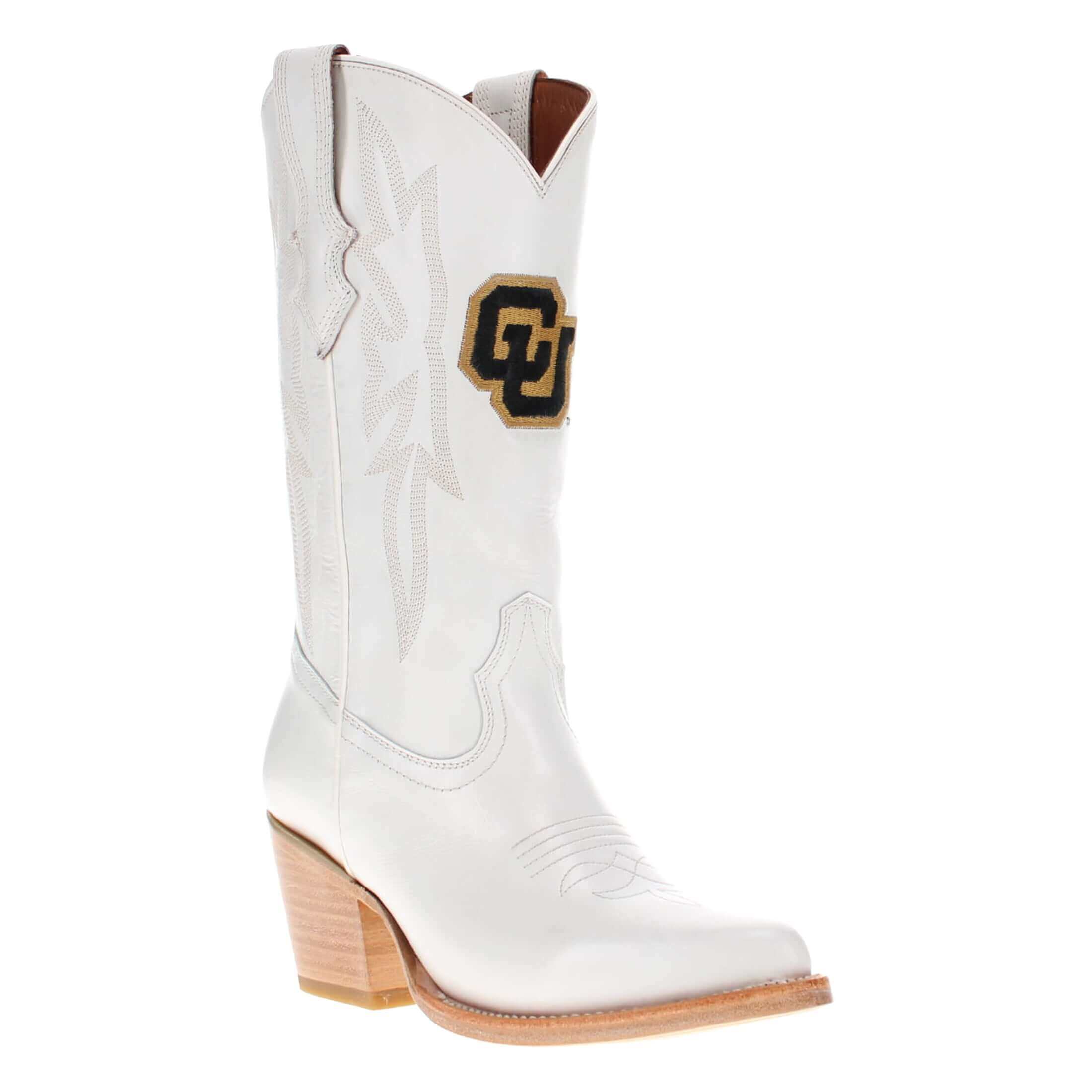 Women's University of Colorado All White Pointed Toe Cowgirl Boots Leighton Vaccari University