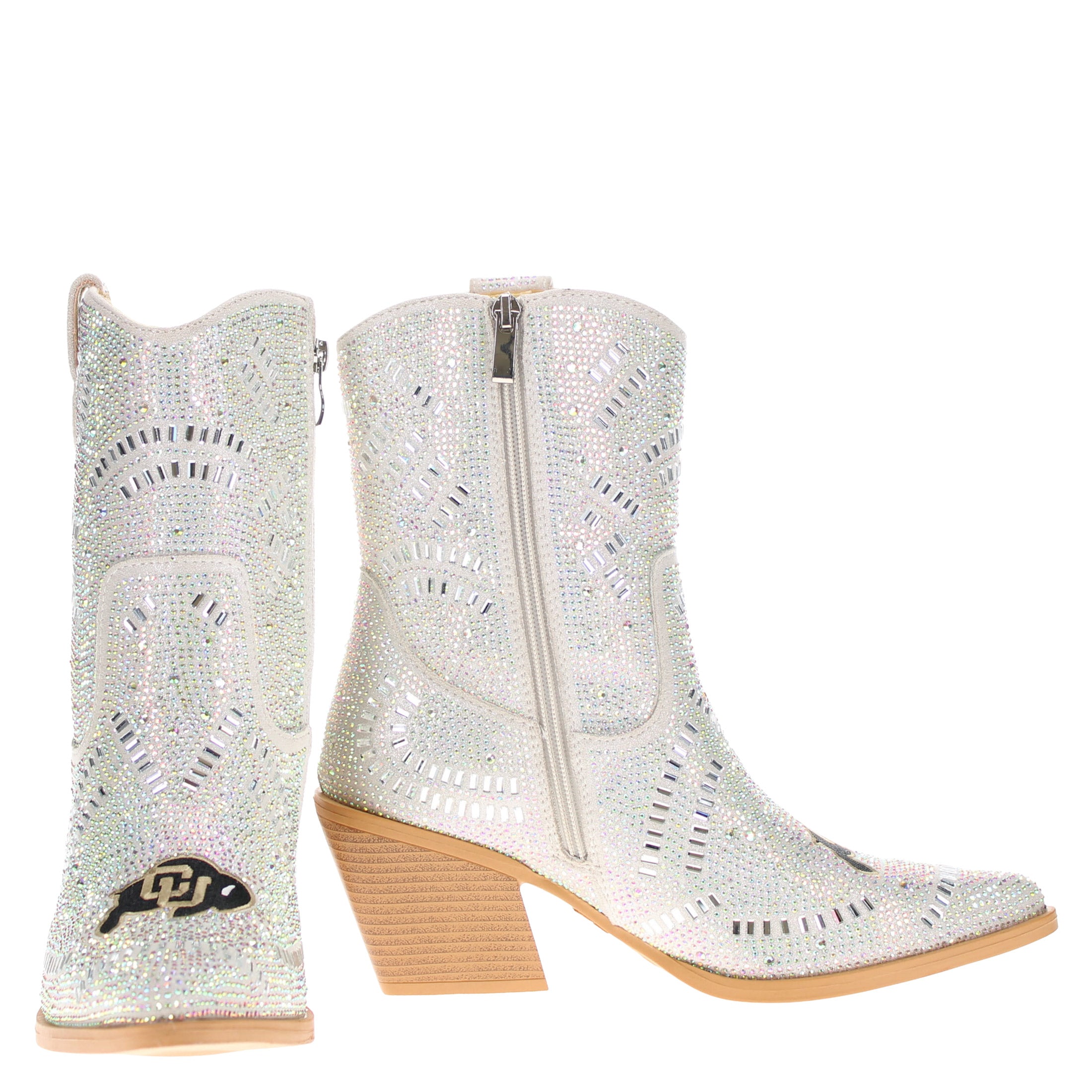 Women's University of Colorado Natural Bling Cowgirl Booties Jade by V by Vaccari