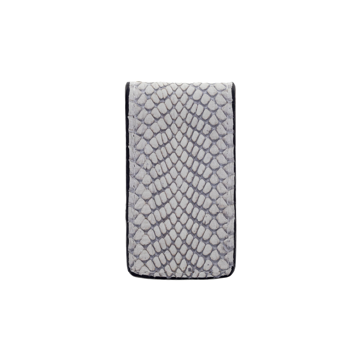 Cobra money clip with light gray snakeskin pattern, slim rectangular design
