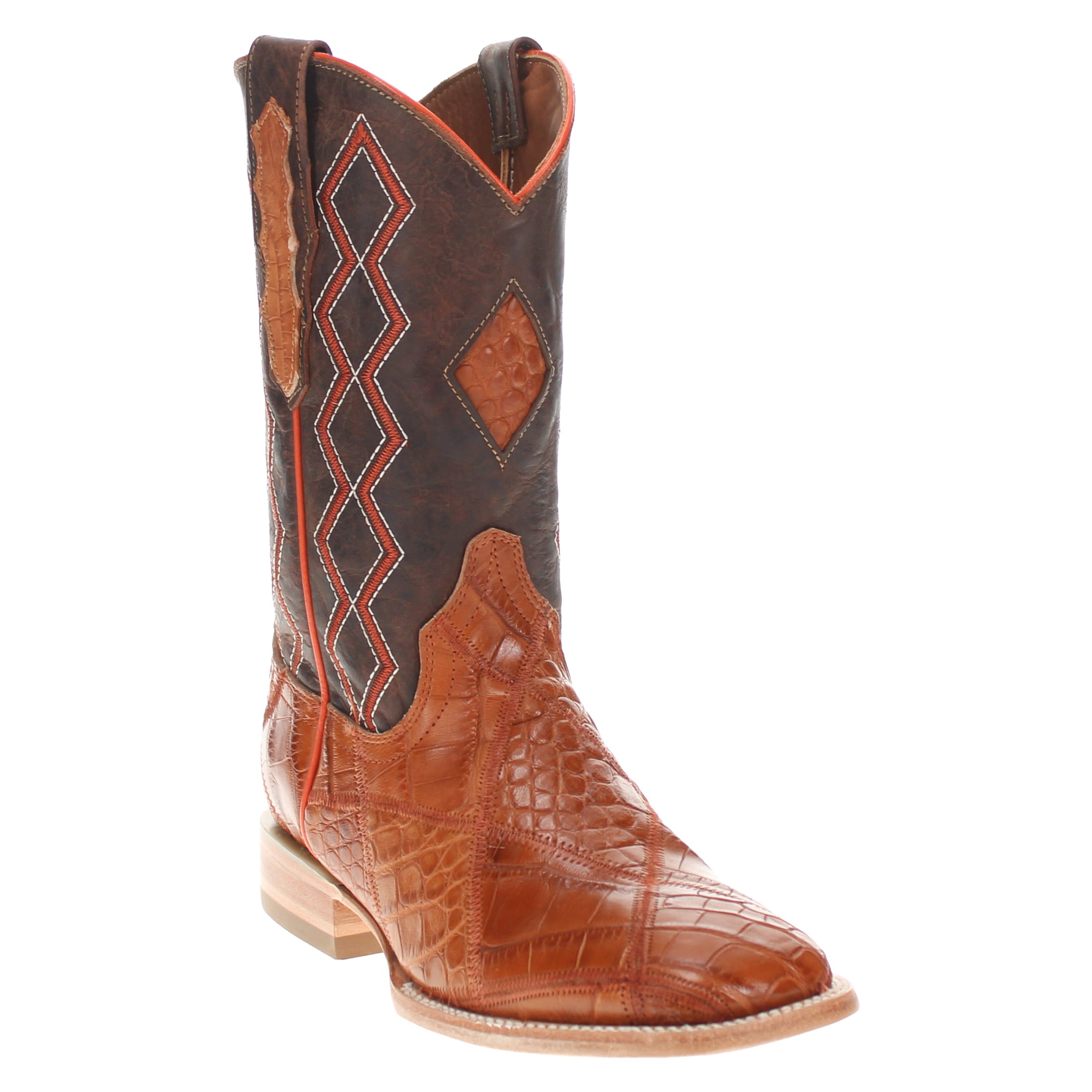 Men's Cognac Patchwork Alligator Belly Square Toe Cowboy Boots Bryan by Vaccari