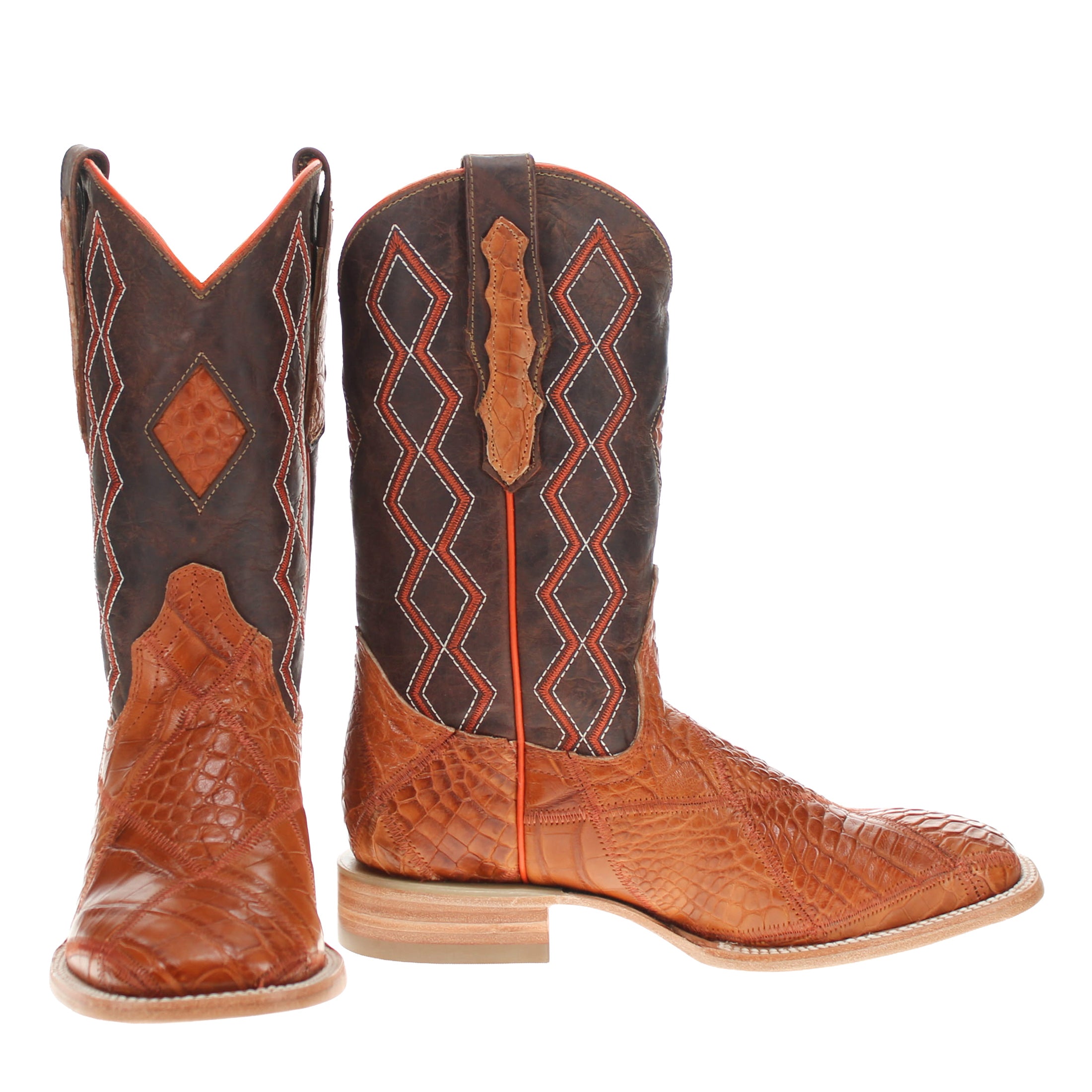Men's Cognac Patchwork Alligator Belly Square Toe Cowboy Boots Bryan by Vaccari