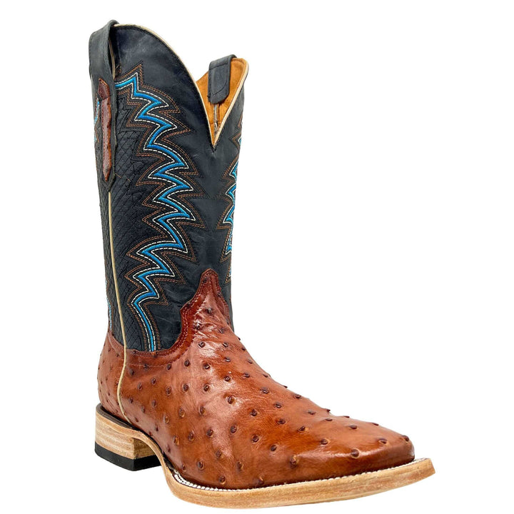 Men's Genuine Full Quill Ostrich Cognac Cowboy Boots by Vaccari