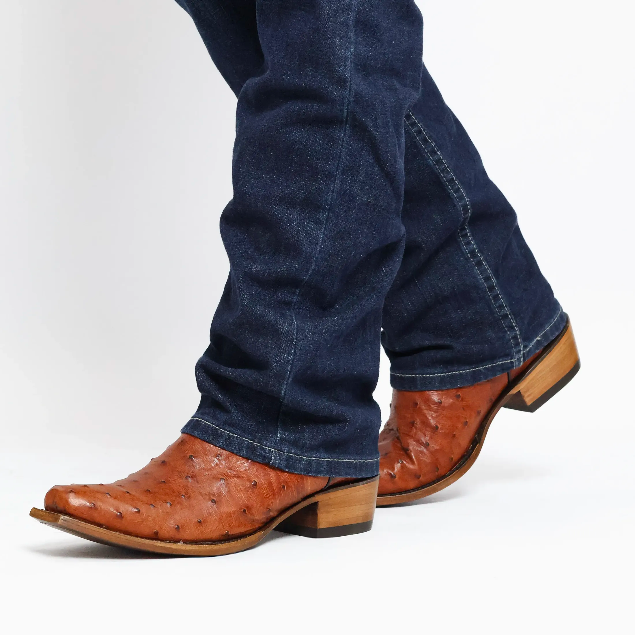 Men's Cognac Full Quill Ostrich JW Toe Cowboy Boots by Vaccari