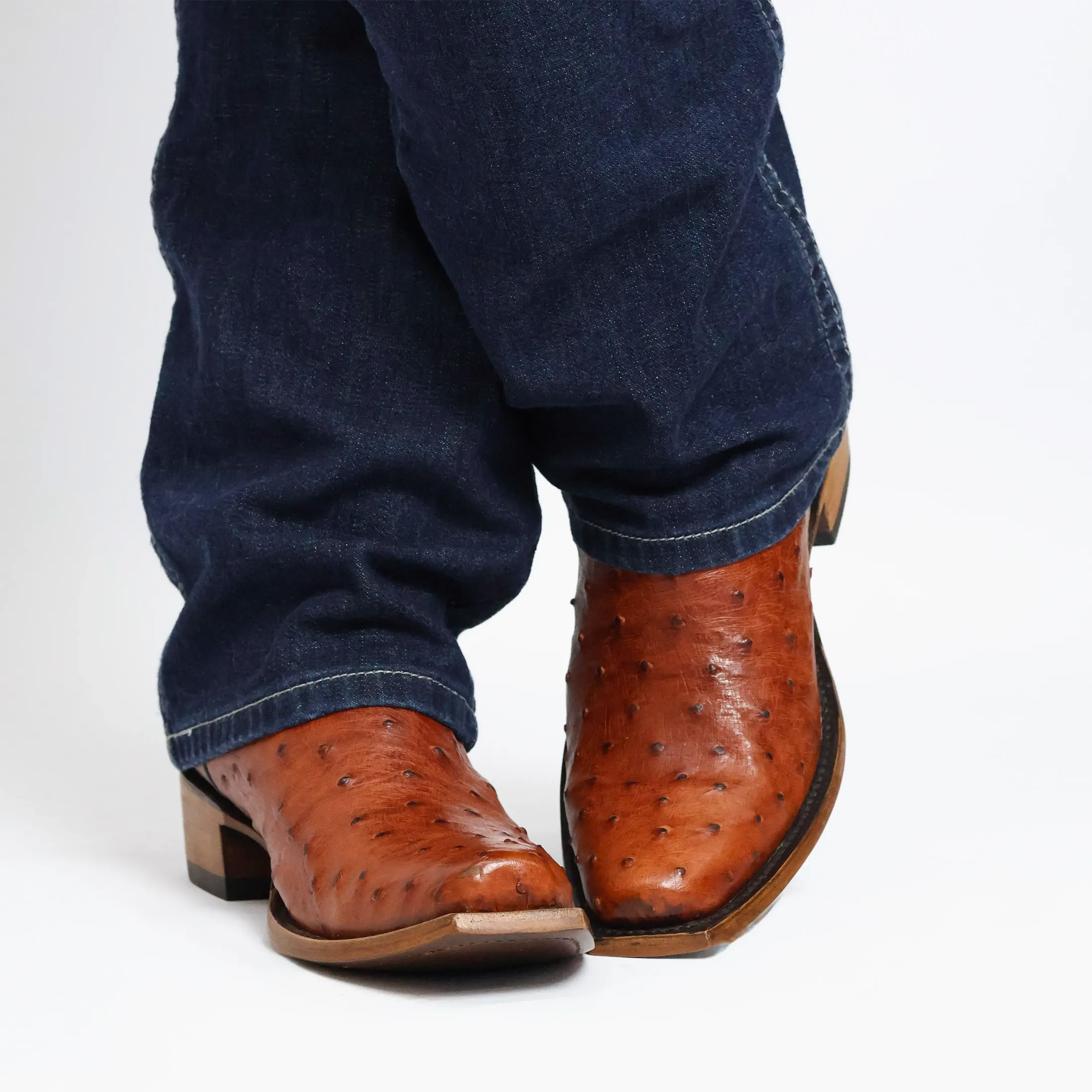 Men's Cognac Full Quill Ostrich JW Toe Cowboy Boots by Vaccari
