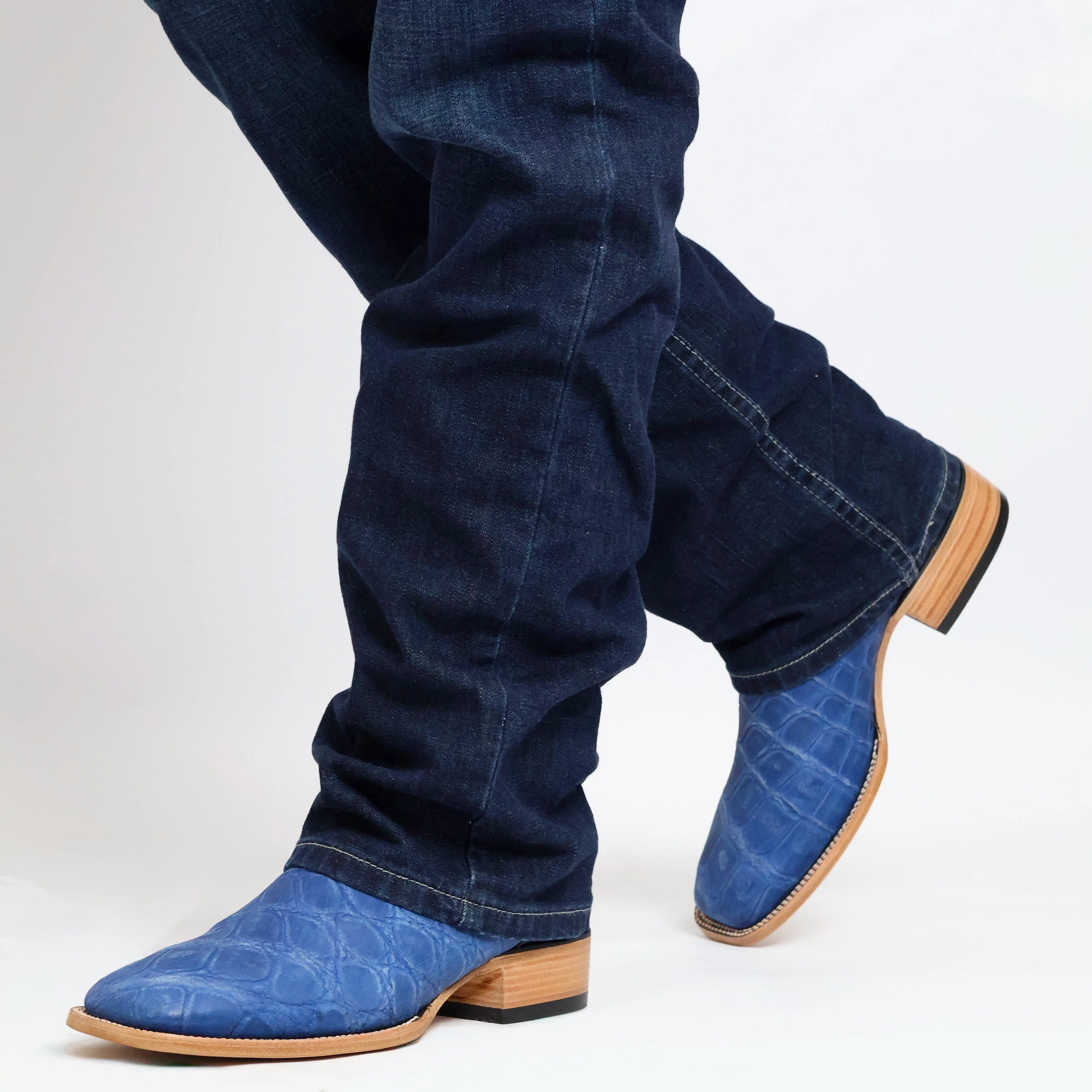 Men's Blue Wild Caught American Alligator Belly BS Toe Cowboy Boots by Vaccari
