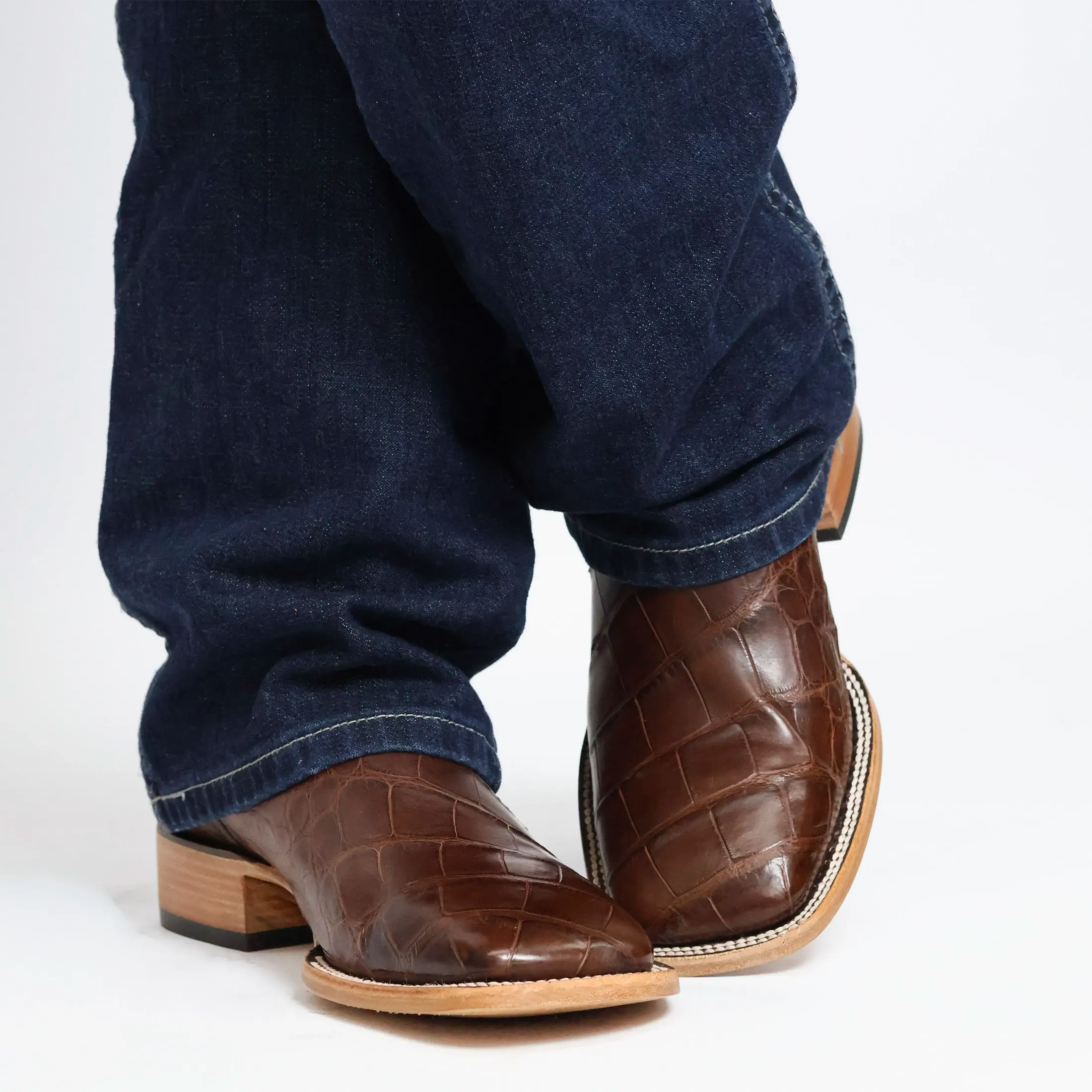 Men's Mocha Wild Caught American Alligator Belly BS Toe Cowboy Boots by Vaccari
