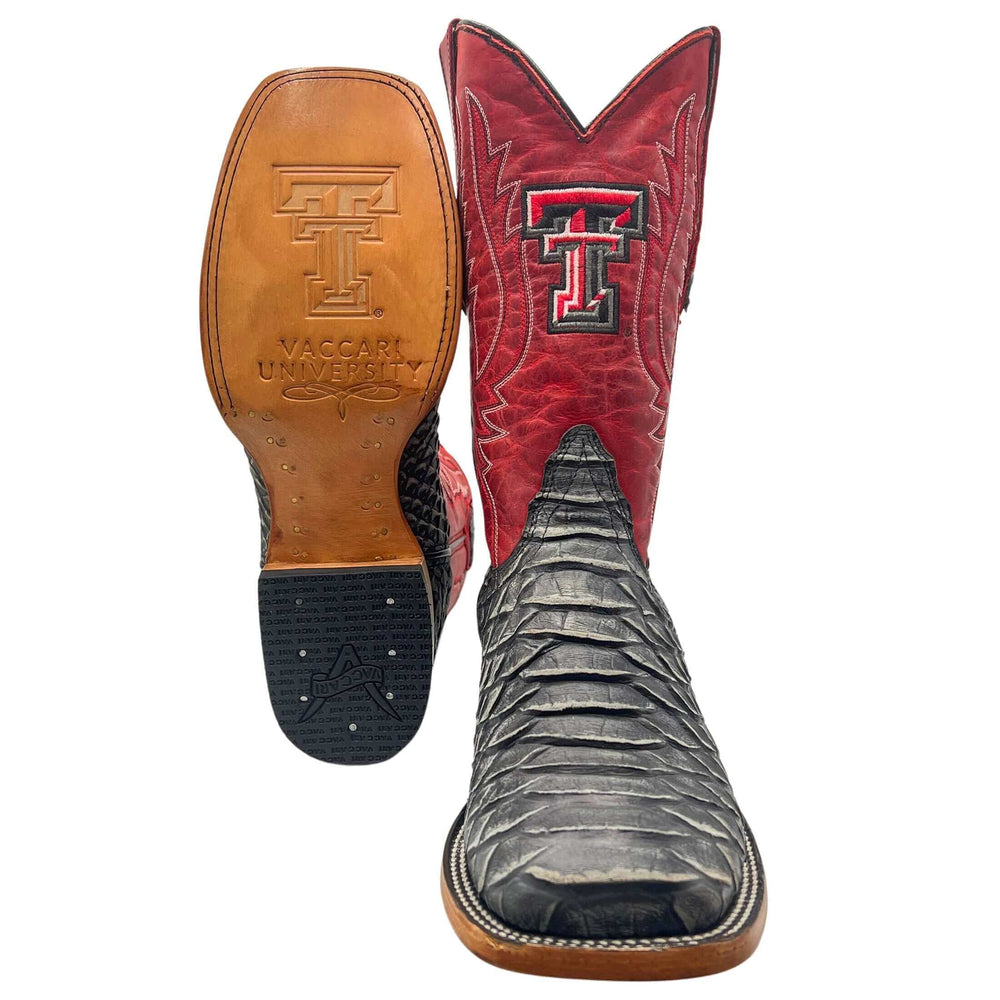 Men's Texas Tech Red Raiders Red and Black Python Print Square Toe Cowboy Boots Cooper by Vaccari
