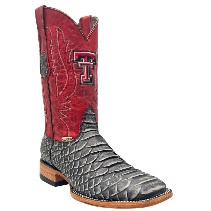 Men's Texas Tech Red Raiders Red and Black Python Print Square Toe Cowboy Boots Cooper by Vaccari