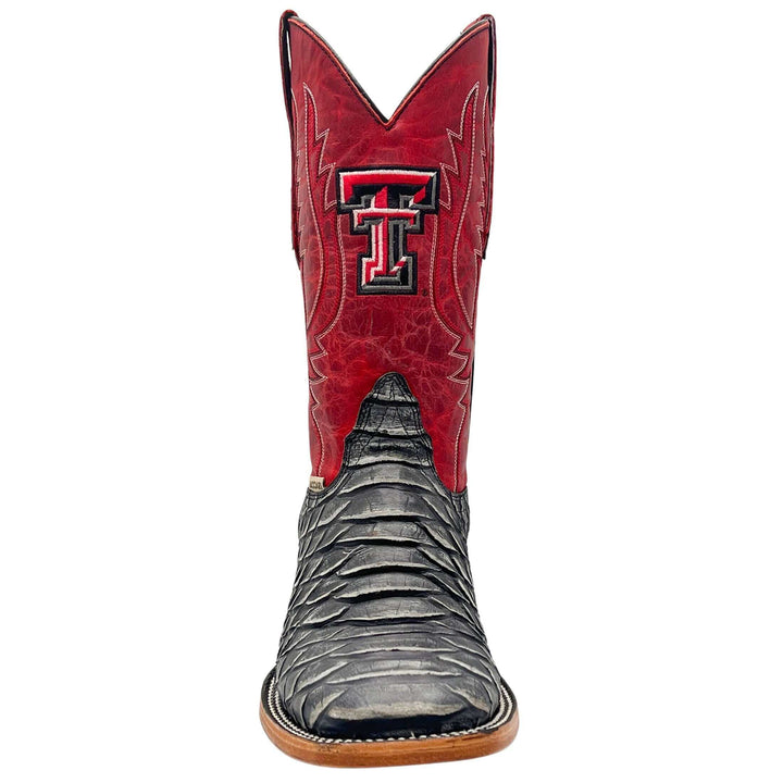 Men's Texas Tech Red Raiders Red and Black Python Print Square Toe Cowboy Boots Cooper by Vaccari