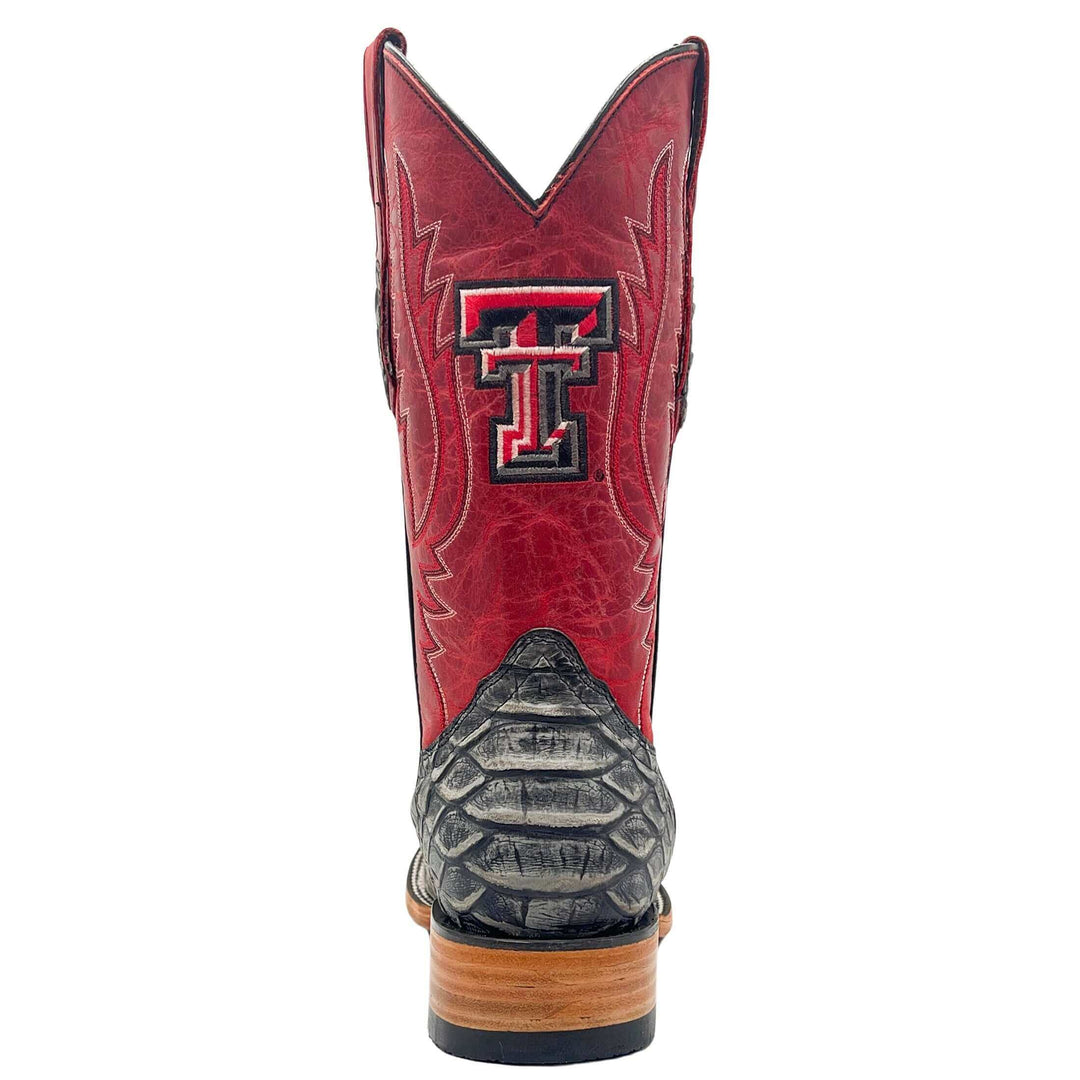 Men's Texas Tech Red Raiders Red and Black Python Print Square Toe Cowboy Boots Cooper by Vaccari