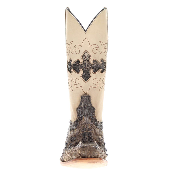 Mens Natural American Alligator Headcut Narrow Square Toe Cowboy Boots by Vaccari